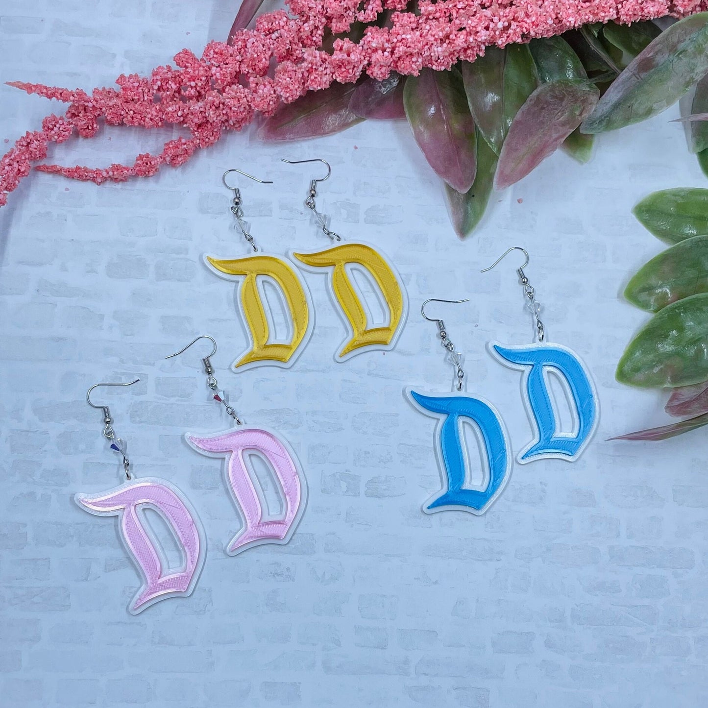 Disneyland D Earrings - Dapper D - 3D Printed Disneyland D earrings - Make it Pink, Make it Blue