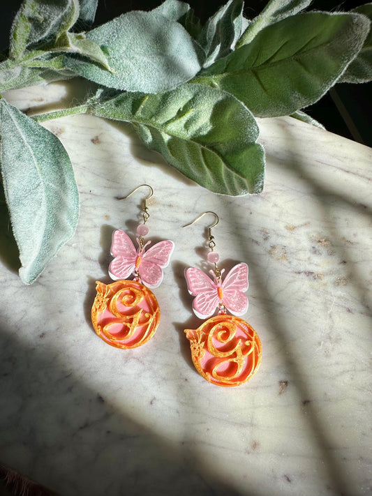 3D Wicked Inspired Earrings - Elphaba & Glinda Earrings - Wizard of Oz Wicked the Musical - Pink and green - monkey butterfly