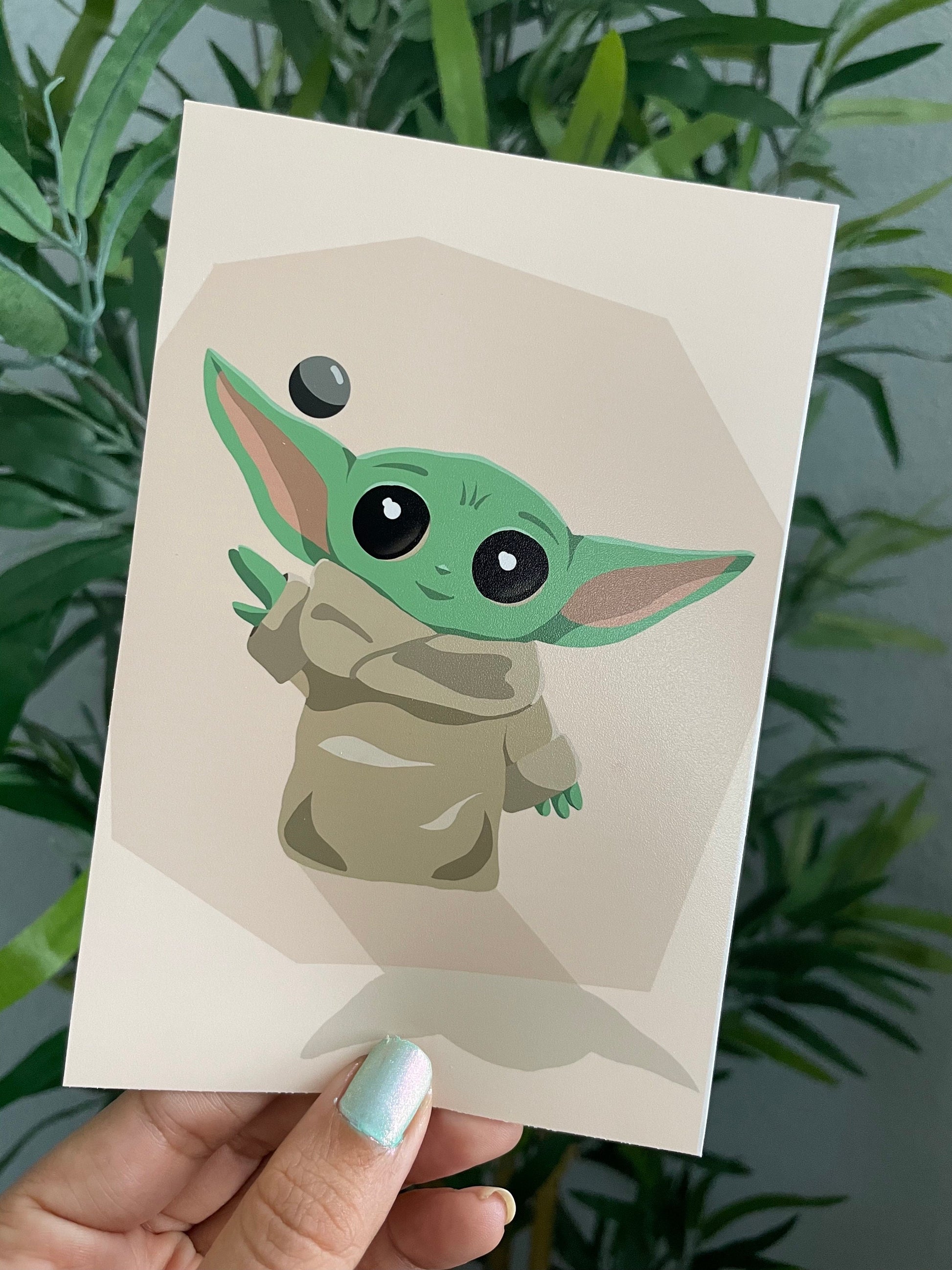 Baby Alien with Metal Ball Art print - Grogu Inspired Art