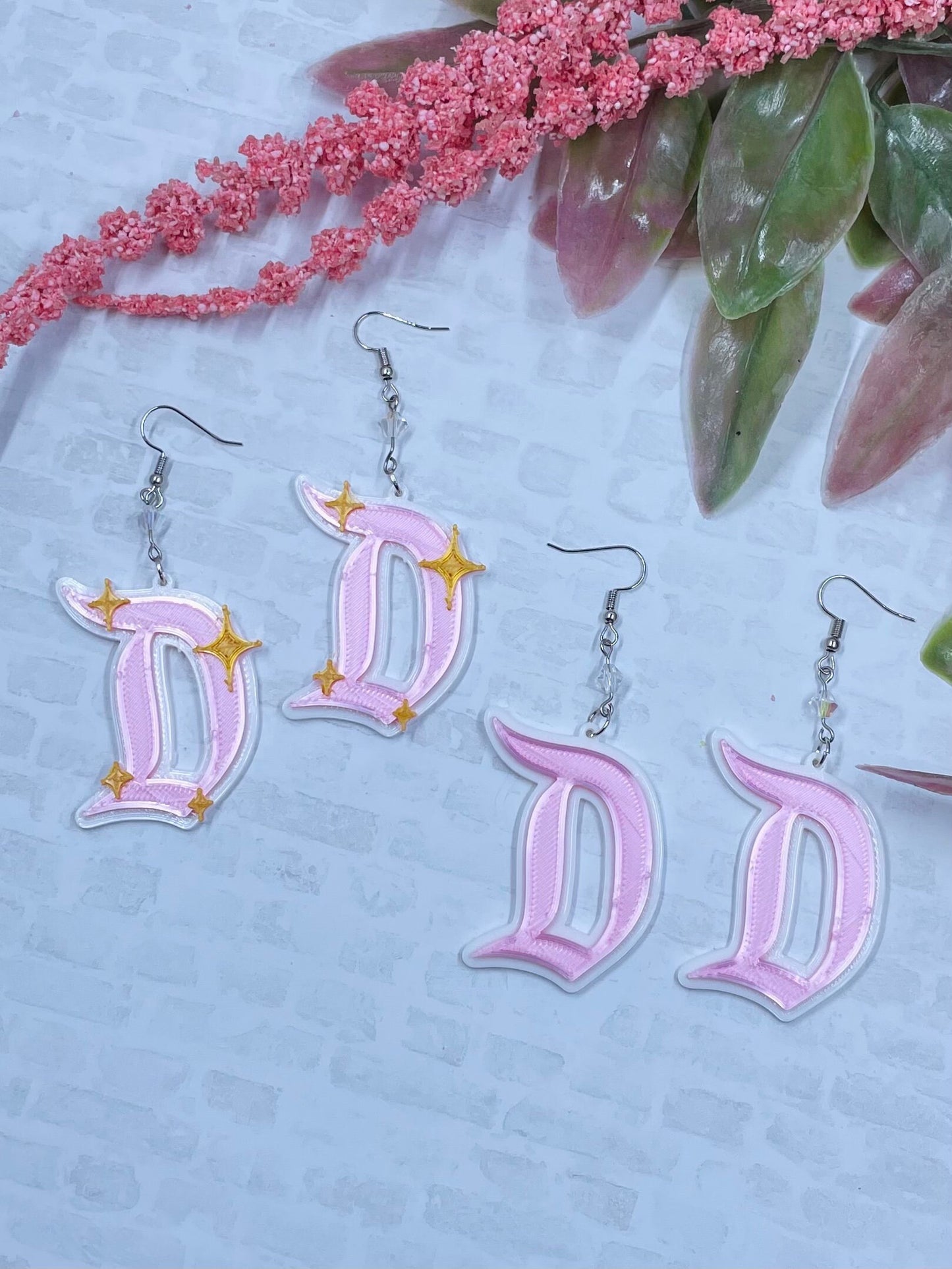 Red/Pink Disneyland D Earrings - Dapper D - 3D Printed Disneyland D earrings