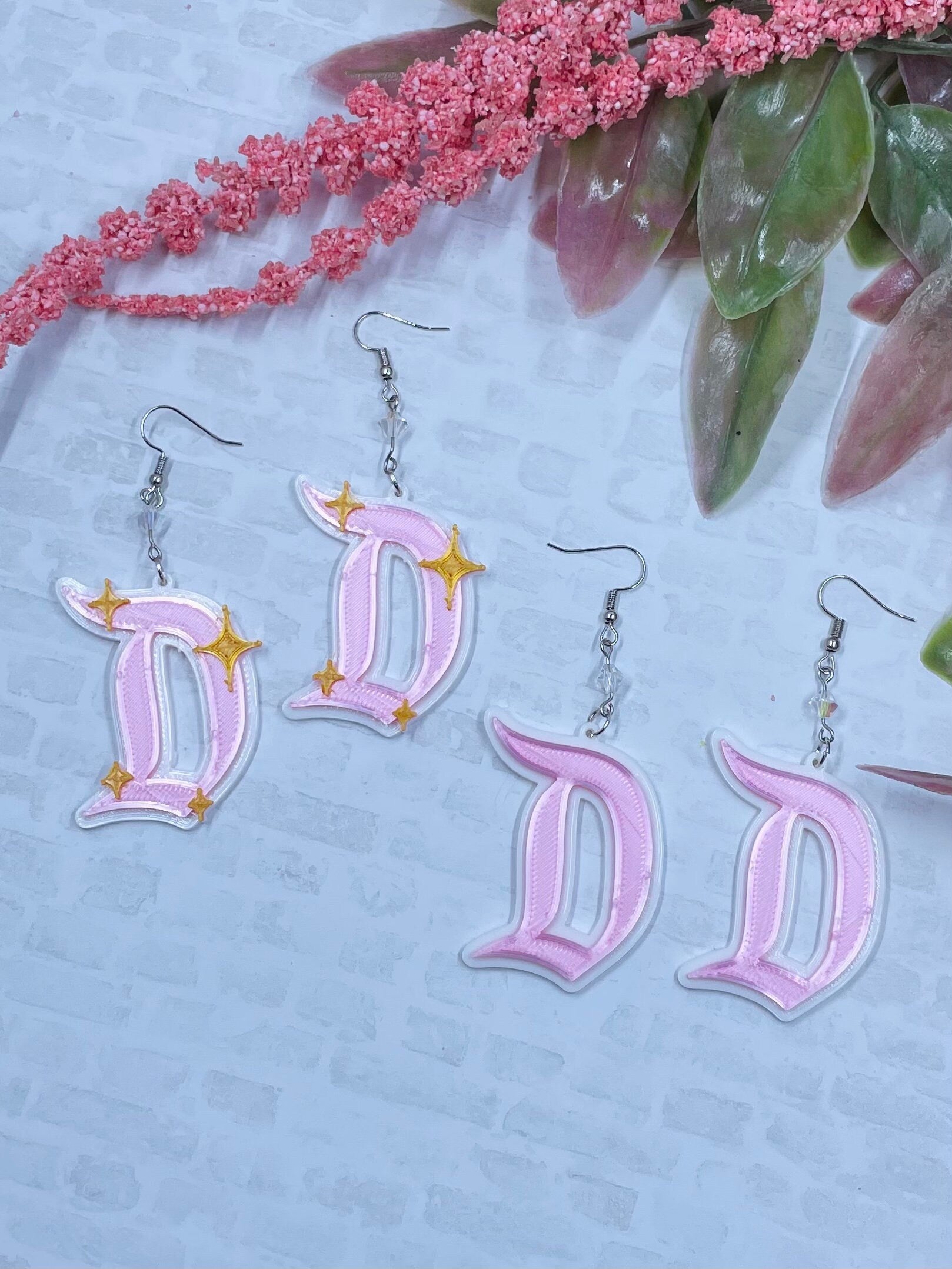 Red/Pink Disneyland D Earrings - Dapper D - 3D Printed Disneyland D earrings