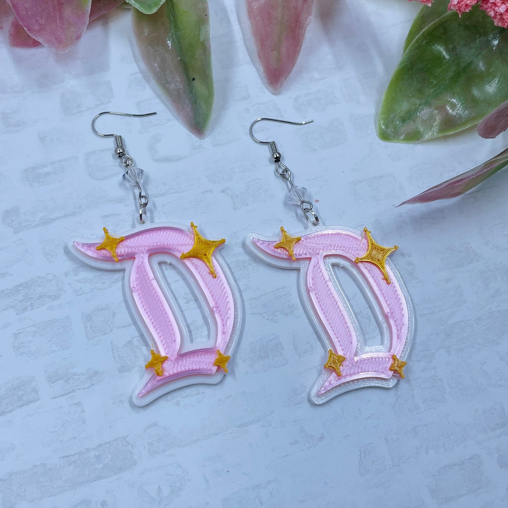 Disneyland D Earrings - Dapper D - 3D Printed Disneyland D earrings - Make it Pink, Make it Blue