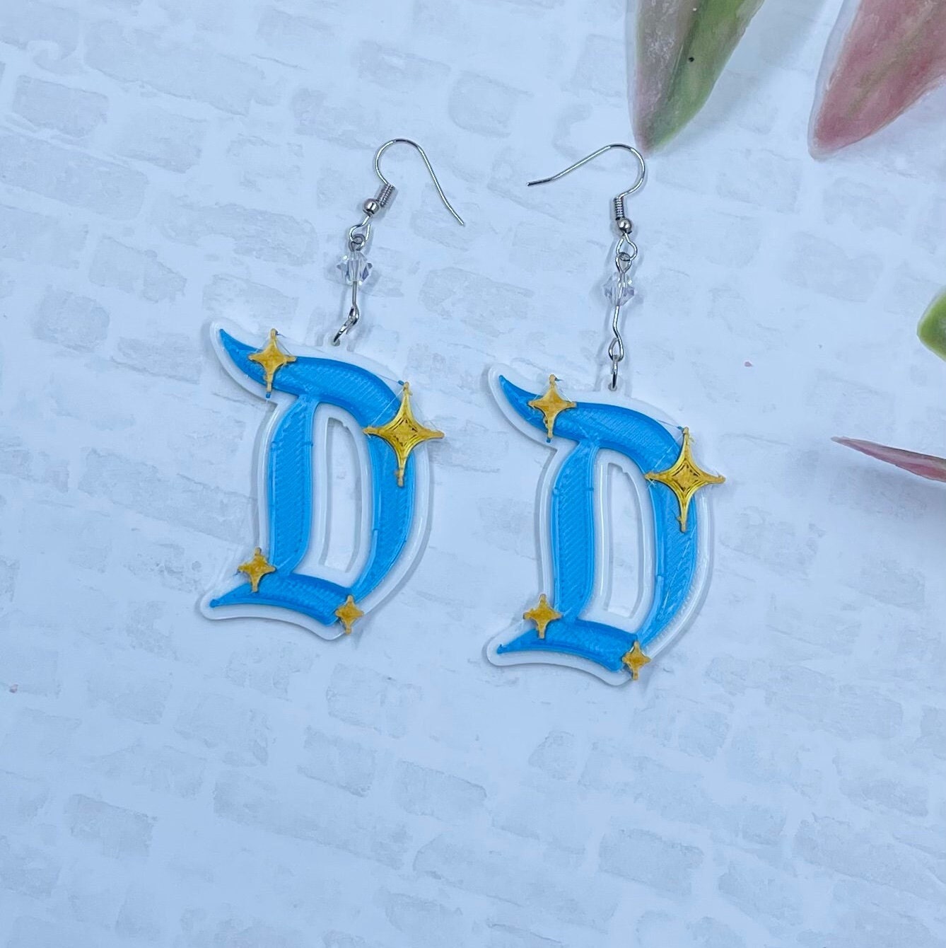Disneyland D Earrings - Dapper D - 3D Printed Disneyland D earrings - Make it Pink, Make it Blue