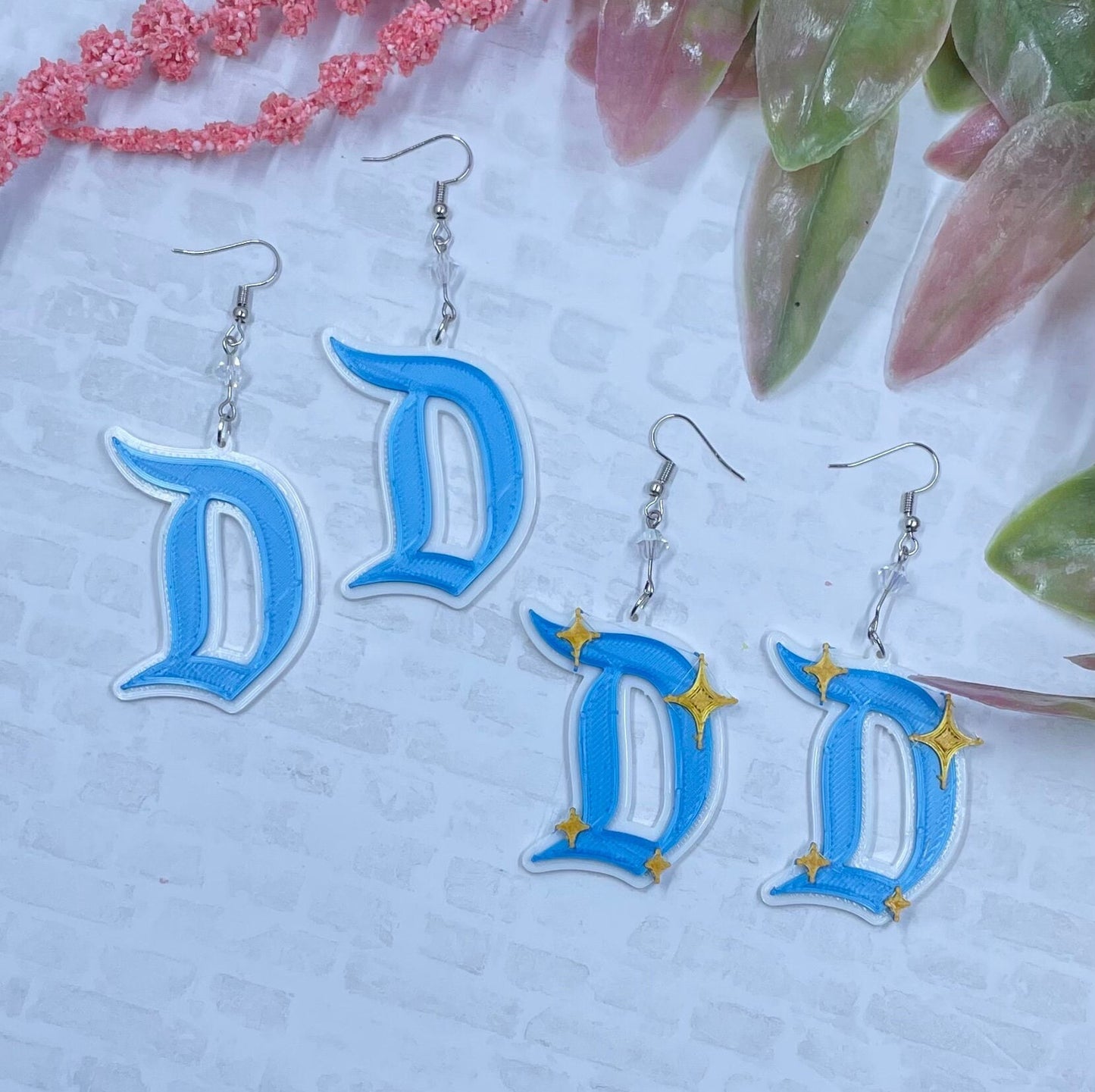 Red/Pink Disneyland D Earrings - Dapper D - 3D Printed Disneyland D earrings