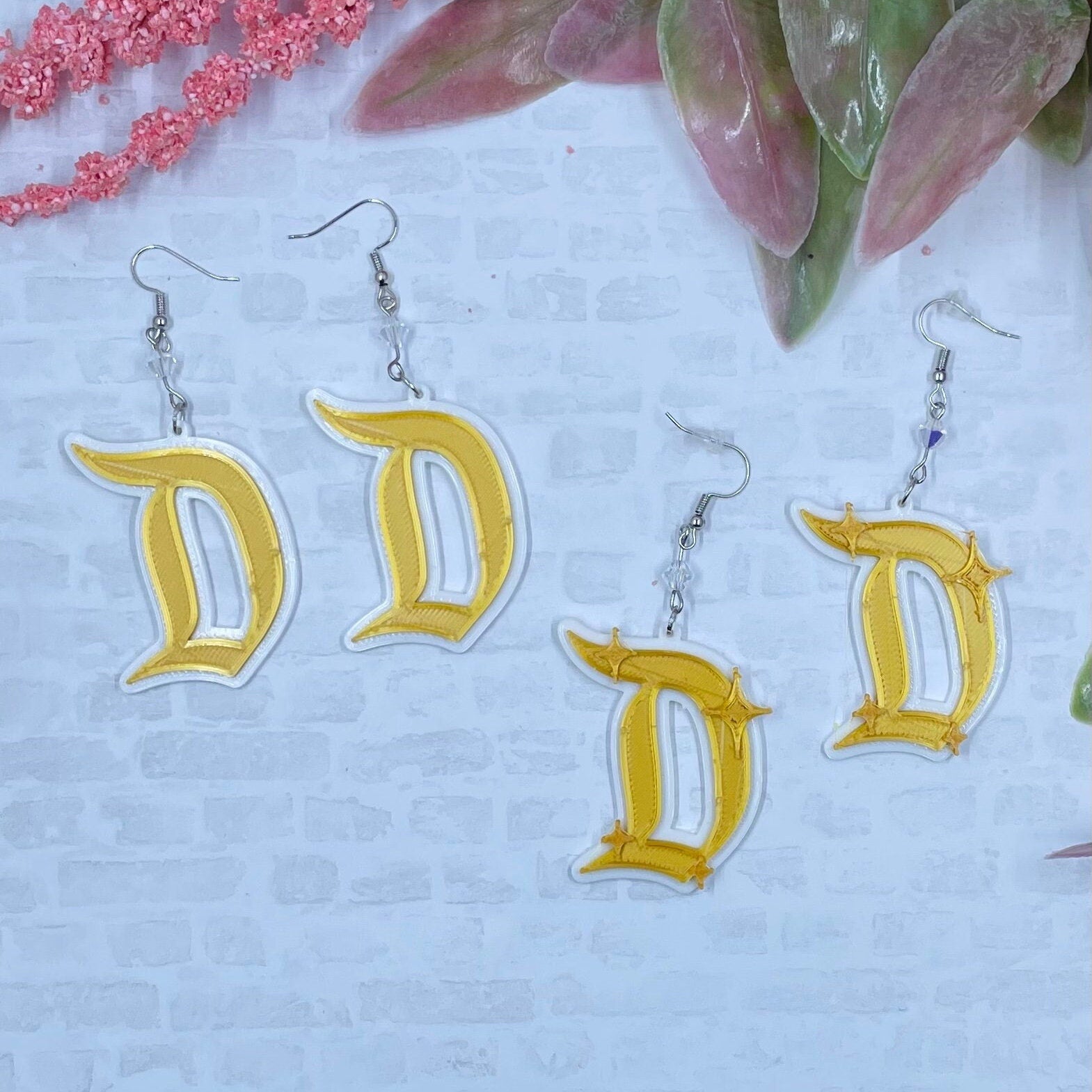 Red/Pink Disneyland D Earrings - Dapper D - 3D Printed Disneyland D earrings