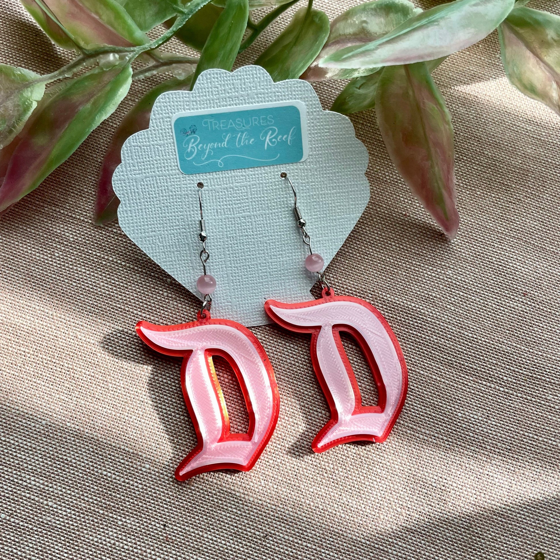 Red/Pink Disneyland D Earrings - Dapper D - 3D Printed Disneyland D earrings