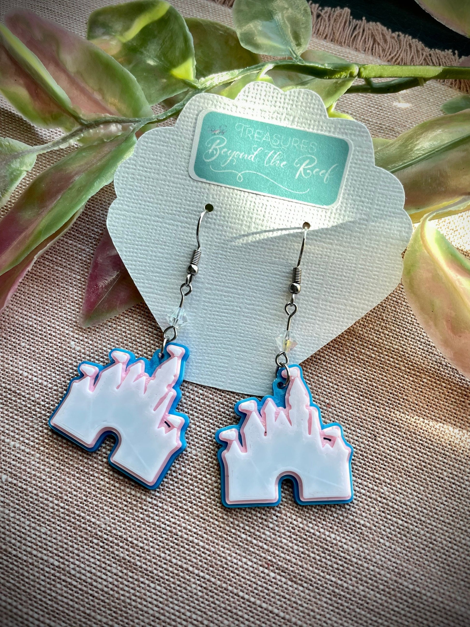 3D Printed Disneyland Castle Earrings - Aurora's Sleeping Beauty's Castle - Disneyland Earrings
