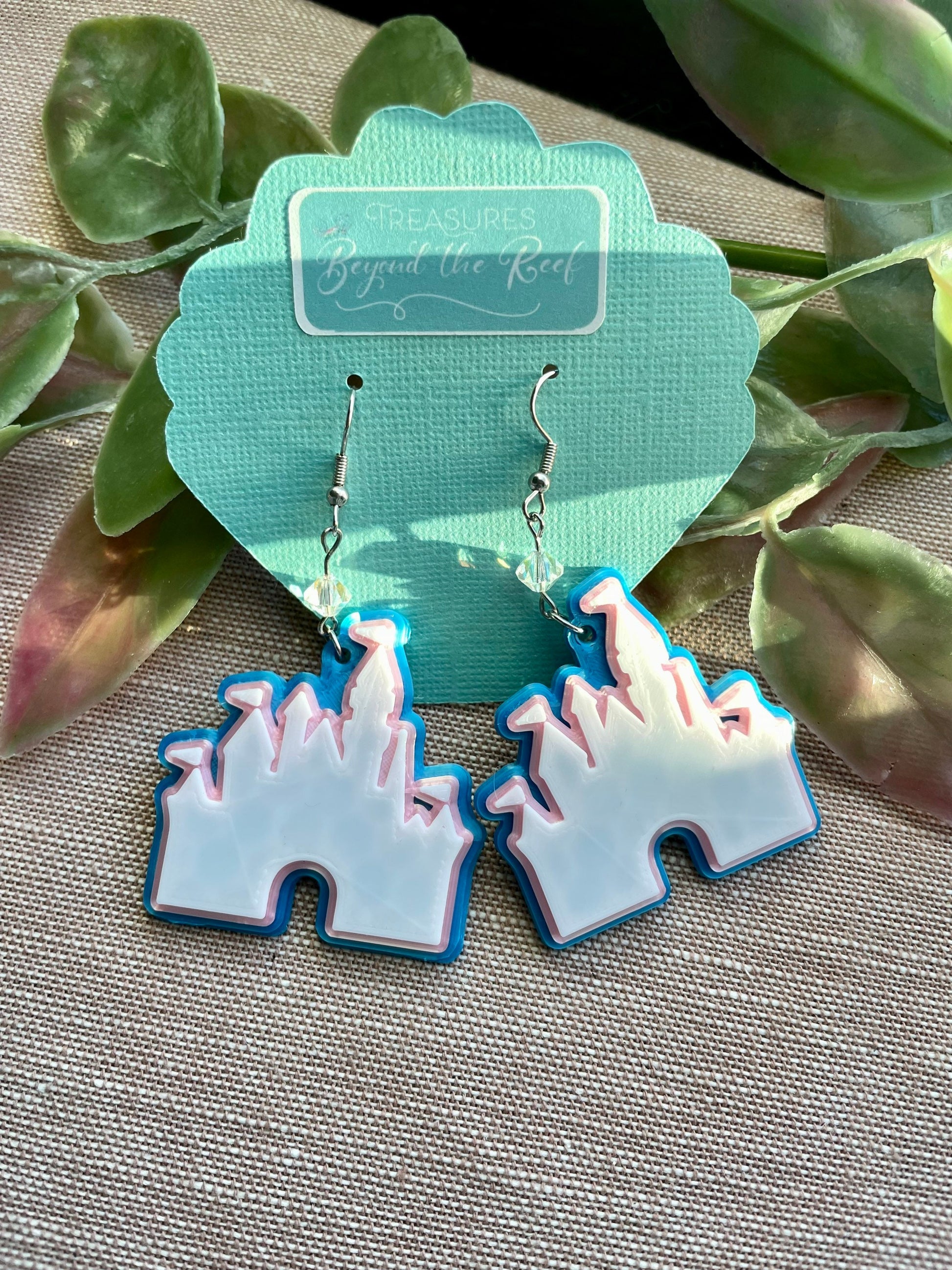 3D Printed Disneyland Castle Earrings - Aurora's Sleeping Beauty's Castle - Disneyland Earrings