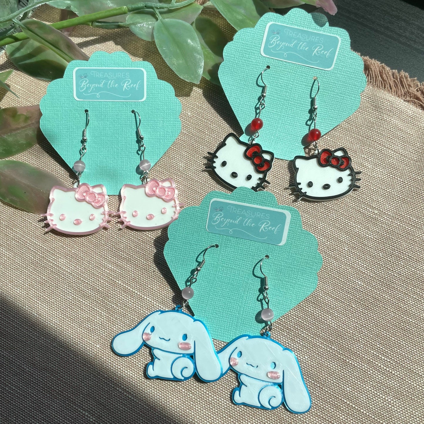 Kawaii Earrings - Sanrio Inspired earrings - Hello kitty earrings Cinnamoroll Earrings, kawaii inspired - cute bunny kitty earrings