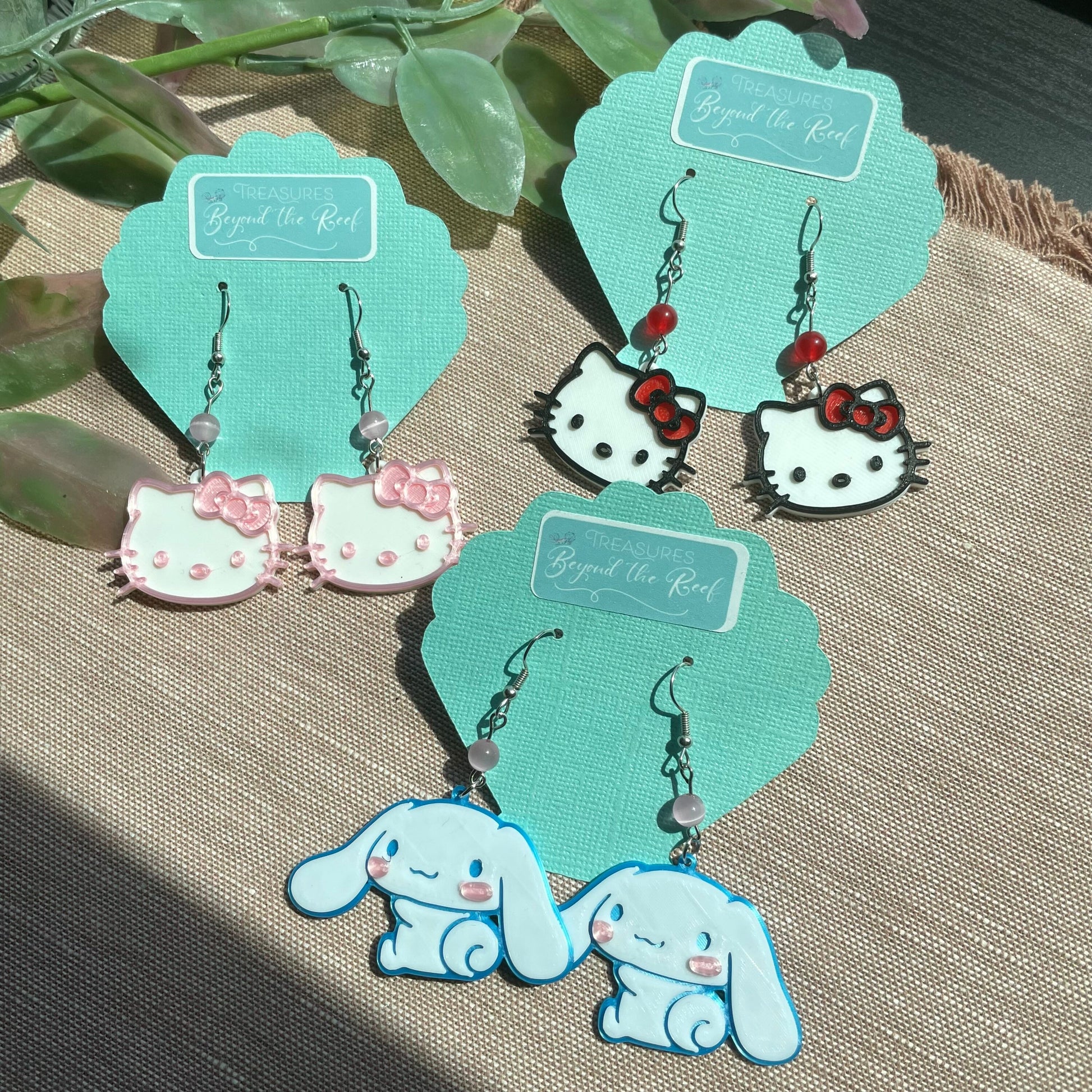 Kawaii Earrings - Sanrio Inspired earrings - Hello kitty earrings Cinnamoroll Earrings, kawaii inspired - cute bunny kitty earrings