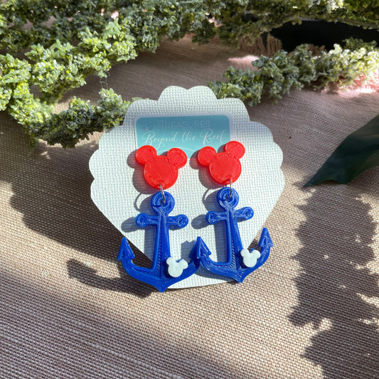 Disney Cruise Earrings - Disney Mickey Anchor earrings - Hidden Mickey