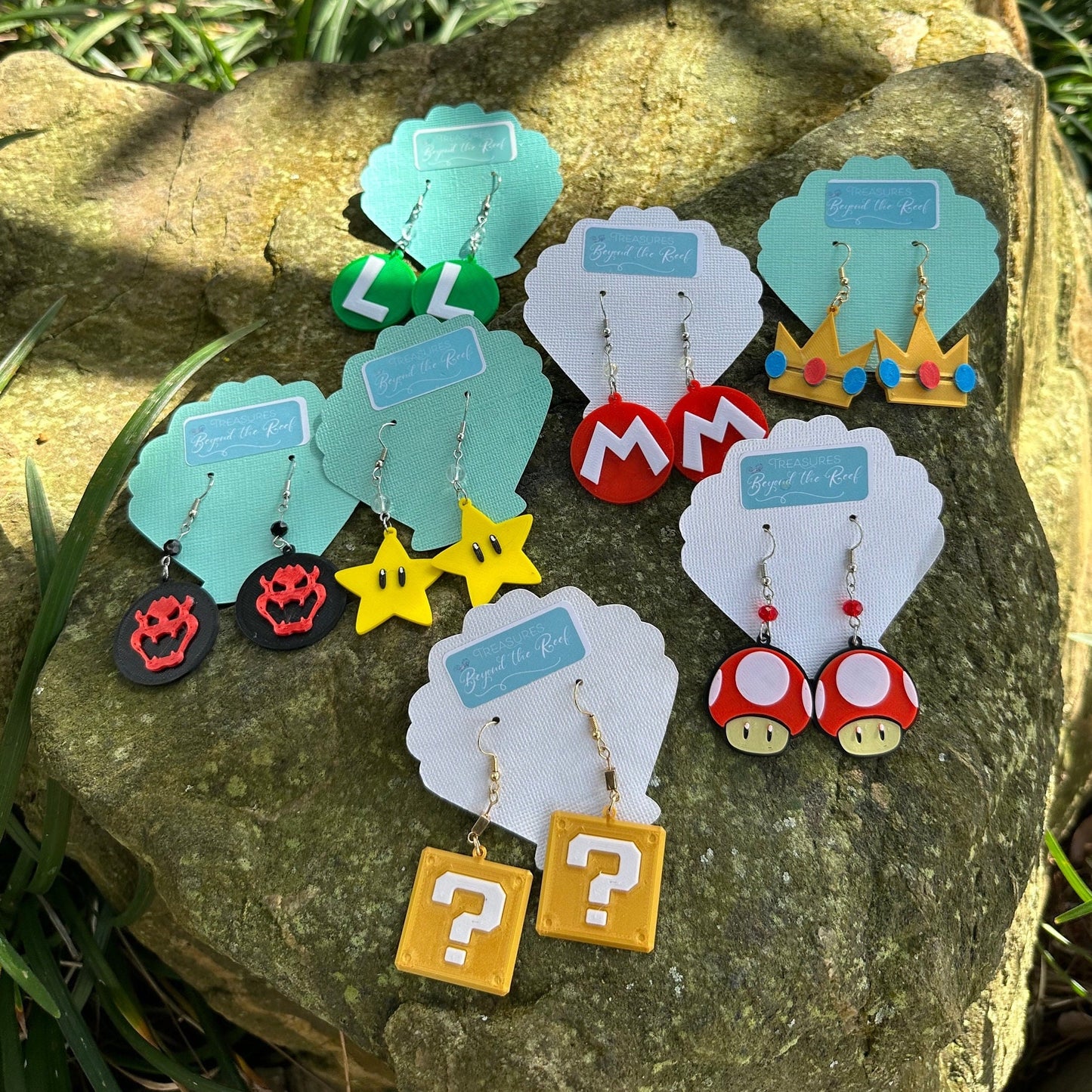 3D Printed Super Nintendo World inspired earrings - Mario Earrings - Princess Peach - Bowser - Question Block earrings - Mario Mushroom