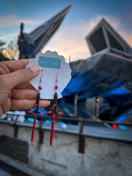 3D Printed Lightsaber earrings - Kylo Ren Lightsaber earrings - Star Wars inspired earrings