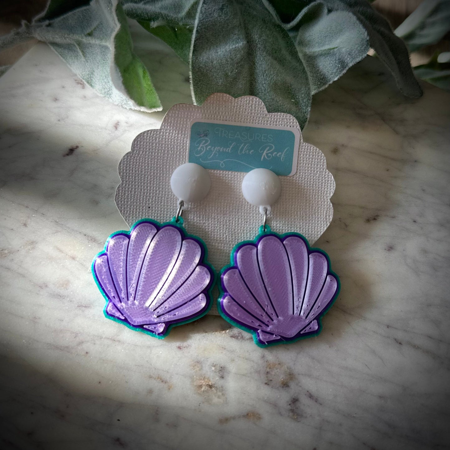 Mermaid Shell Earrings, Seashell Earrings, 3D Printed Sea Shell earrings, Ariel Inspired Earrings, 3D printed mermaid earrings