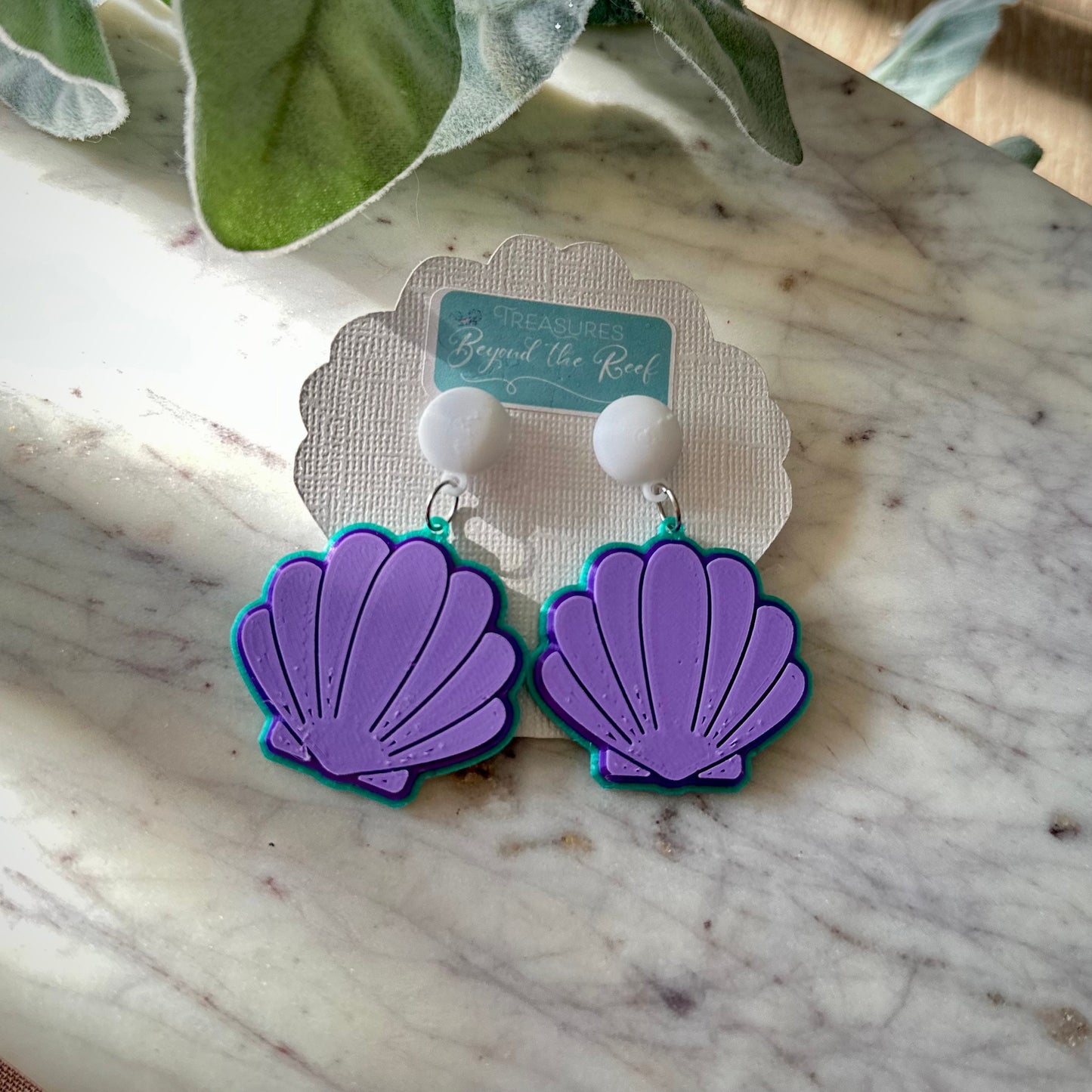 Mermaid Shell Earrings, Seashell Earrings, 3D Printed Sea Shell earrings, Ariel Inspired Earrings, 3D printed mermaid earrings