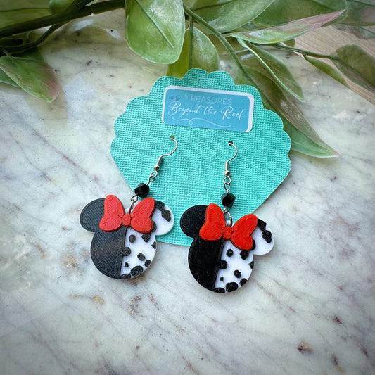 Cruella De Vil Inspired Mouse Earrings - Cruella Minnie Mouse Earrings - Cruella 3D printed earrings, 101 Dalmatians earrings Villains