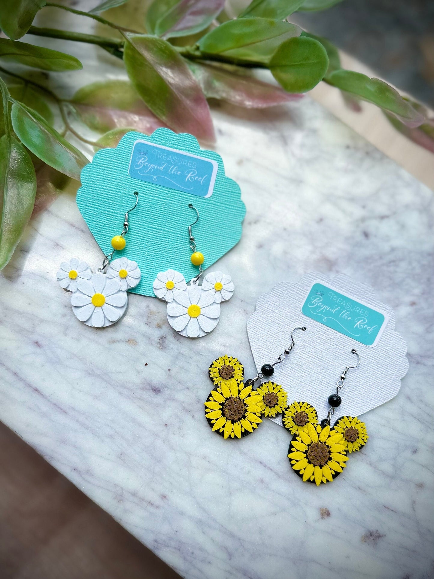 Spring Disney 3D printed earrings - Epcot Spring Earrings - Minnie Mickey Daisy earrings, Mickey Sunflower earrings - Epcot Flower & Garden