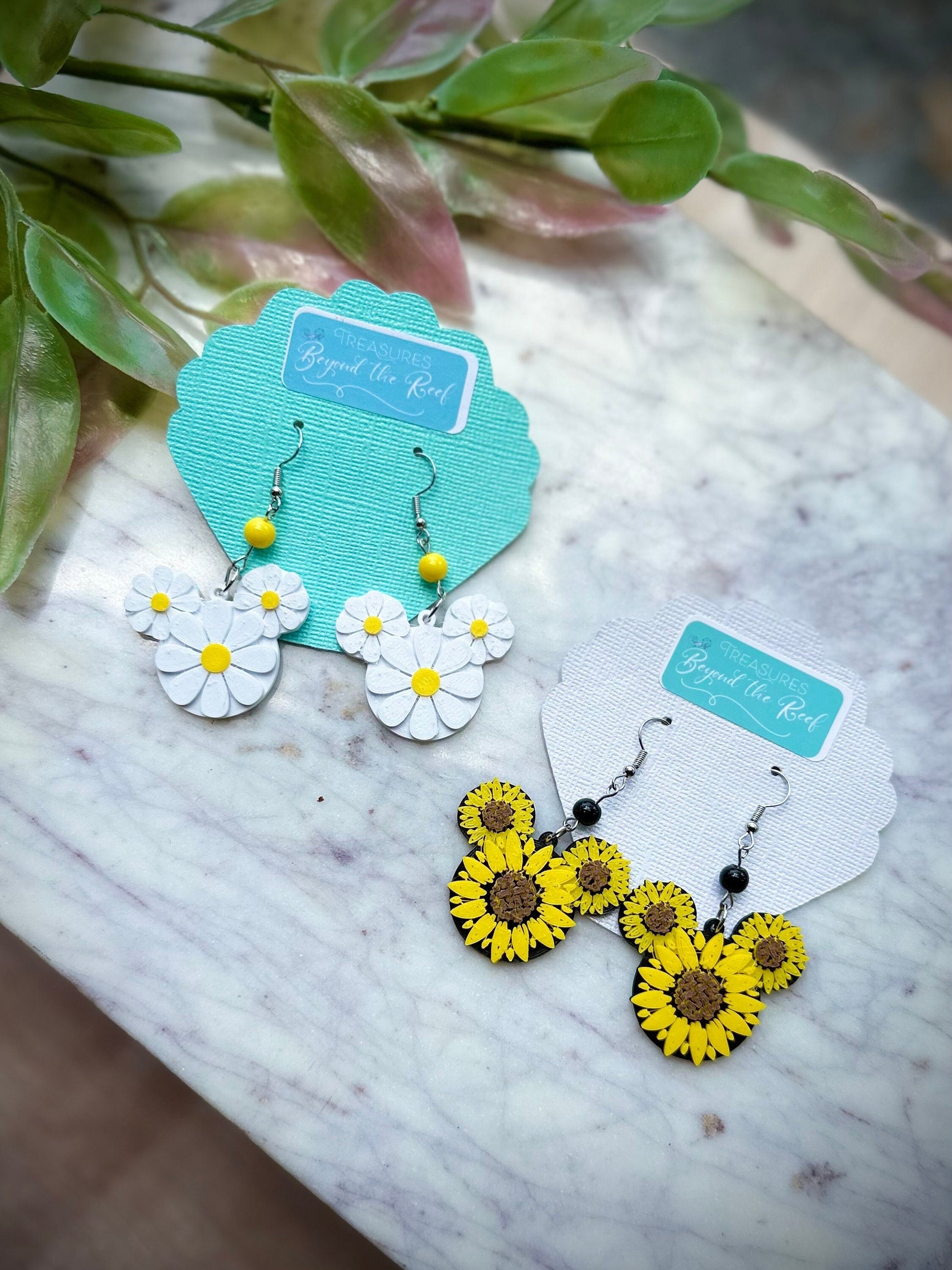 Spring Disney 3D printed earrings - Epcot Spring Earrings - Minnie Mickey Daisy earrings, Mickey Sunflower earrings - Epcot Flower & Garden