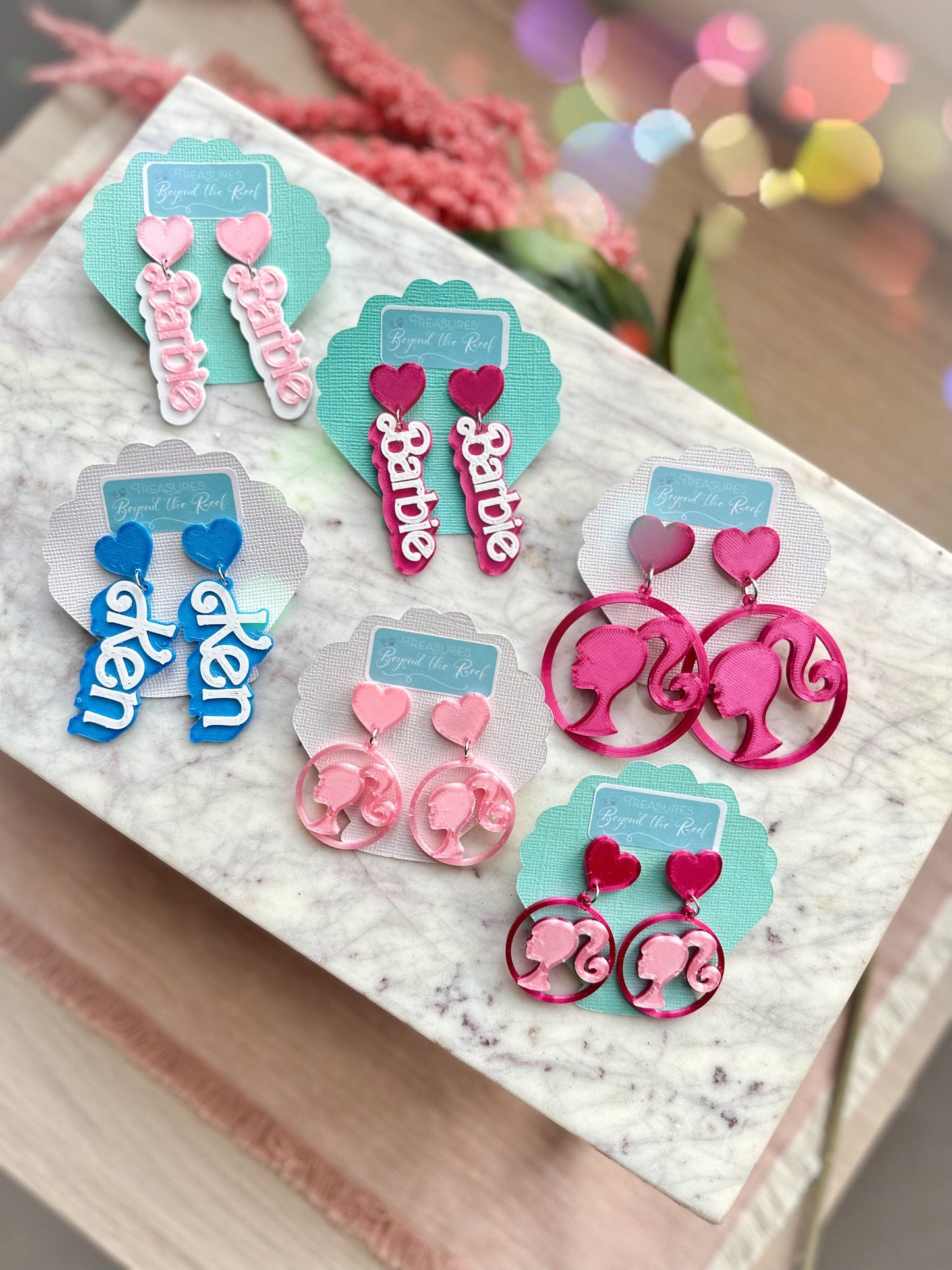 Doll inspired earrings - Hot Pink Doll earrings - Doll silhouette - Hot pink earrings - Pastel Pink earrings