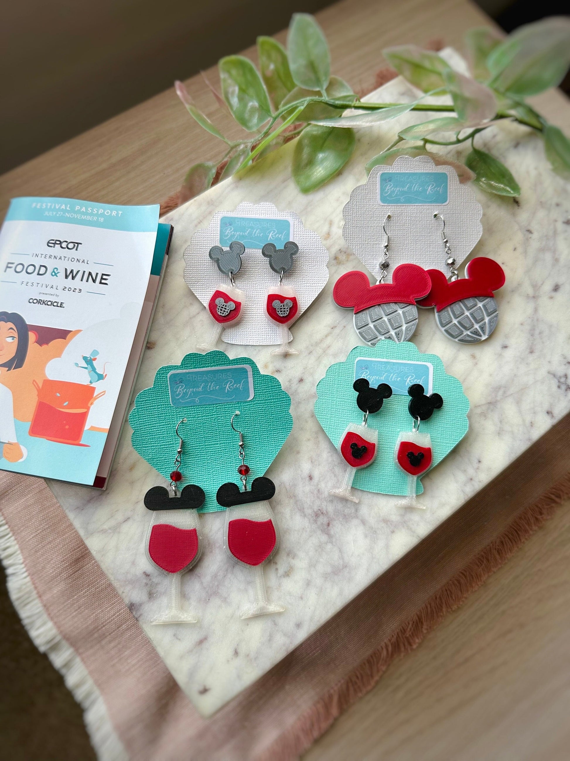 Food and Wine Festival earrings - Epcot Food and Wine Epcot Earrings 3D printed Epcot inspired earrings - Wine earrings Mickey Wine glass