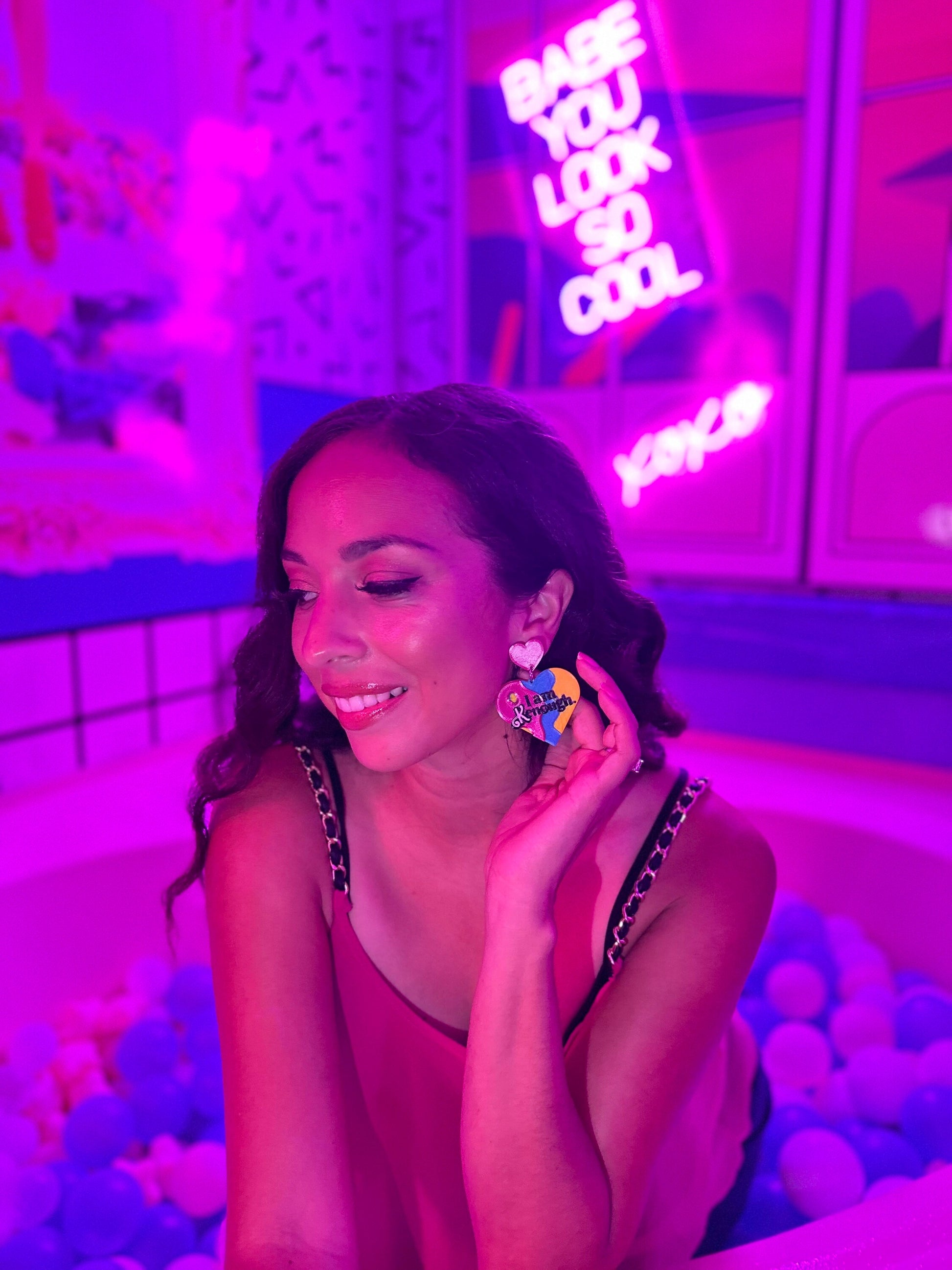 Kenough Doll inspired earrings - Hot Pink Doll earrings - I am Kenough earrings - Hot pink earrings - Tiedyed heart earrings