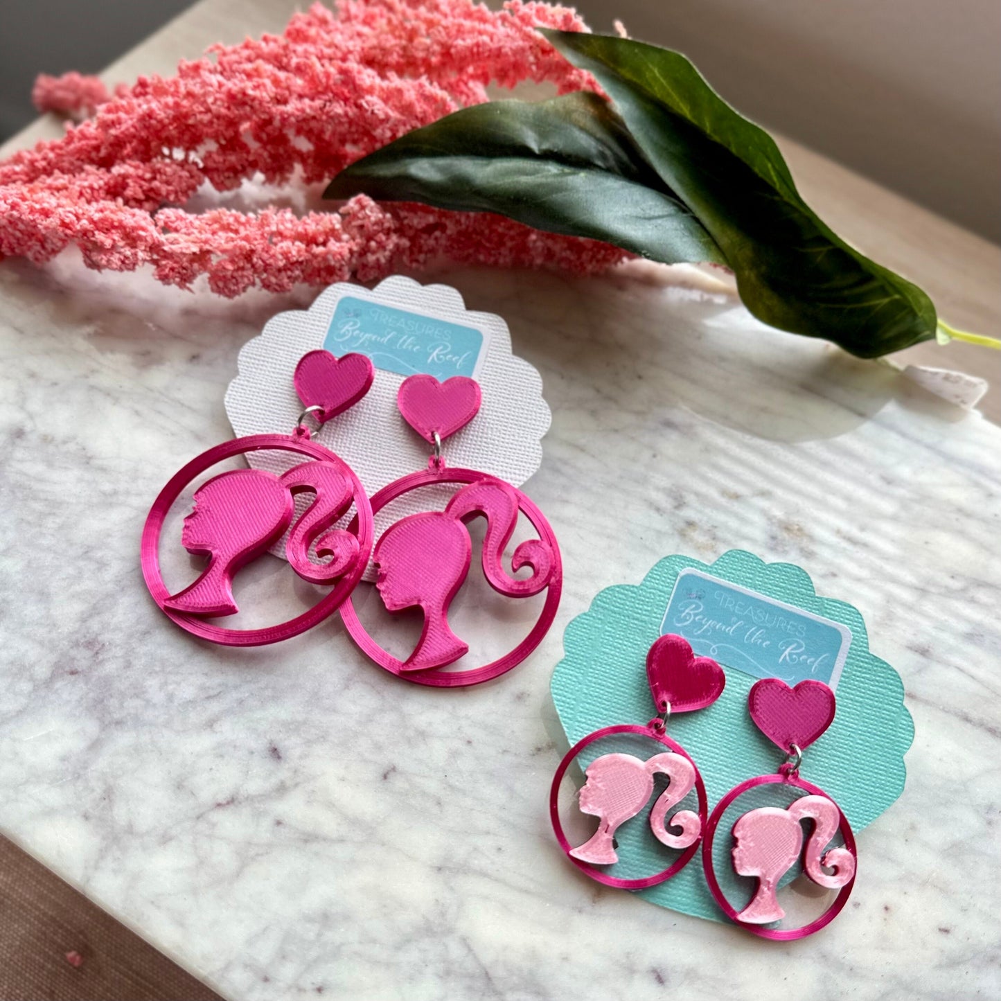 Kenough Doll inspired earrings - Hot Pink Doll earrings - I am Kenough earrings - Hot pink earrings - Tiedyed heart earrings