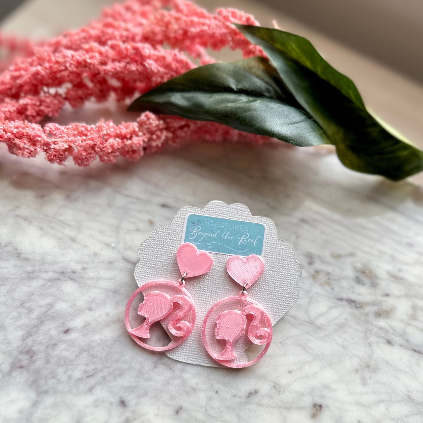 Kenough Doll inspired earrings - Hot Pink Doll earrings - I am Kenough earrings - Hot pink earrings - Tiedyed heart earrings