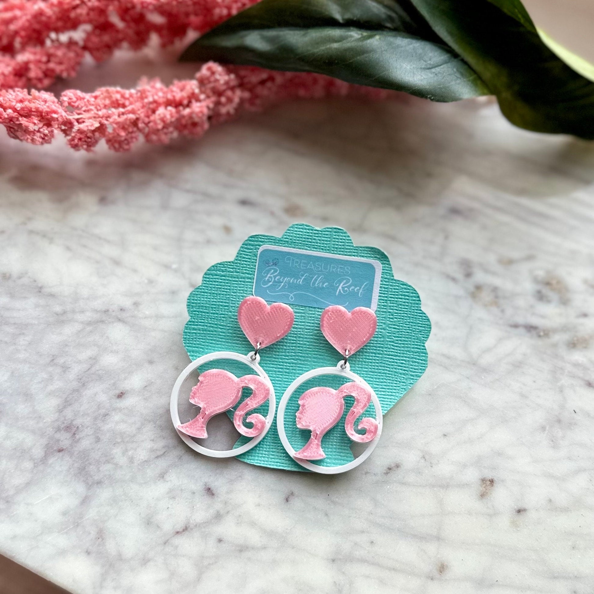Kenough Doll inspired earrings - Hot Pink Doll earrings - I am Kenough earrings - Hot pink earrings - Tiedyed heart earrings