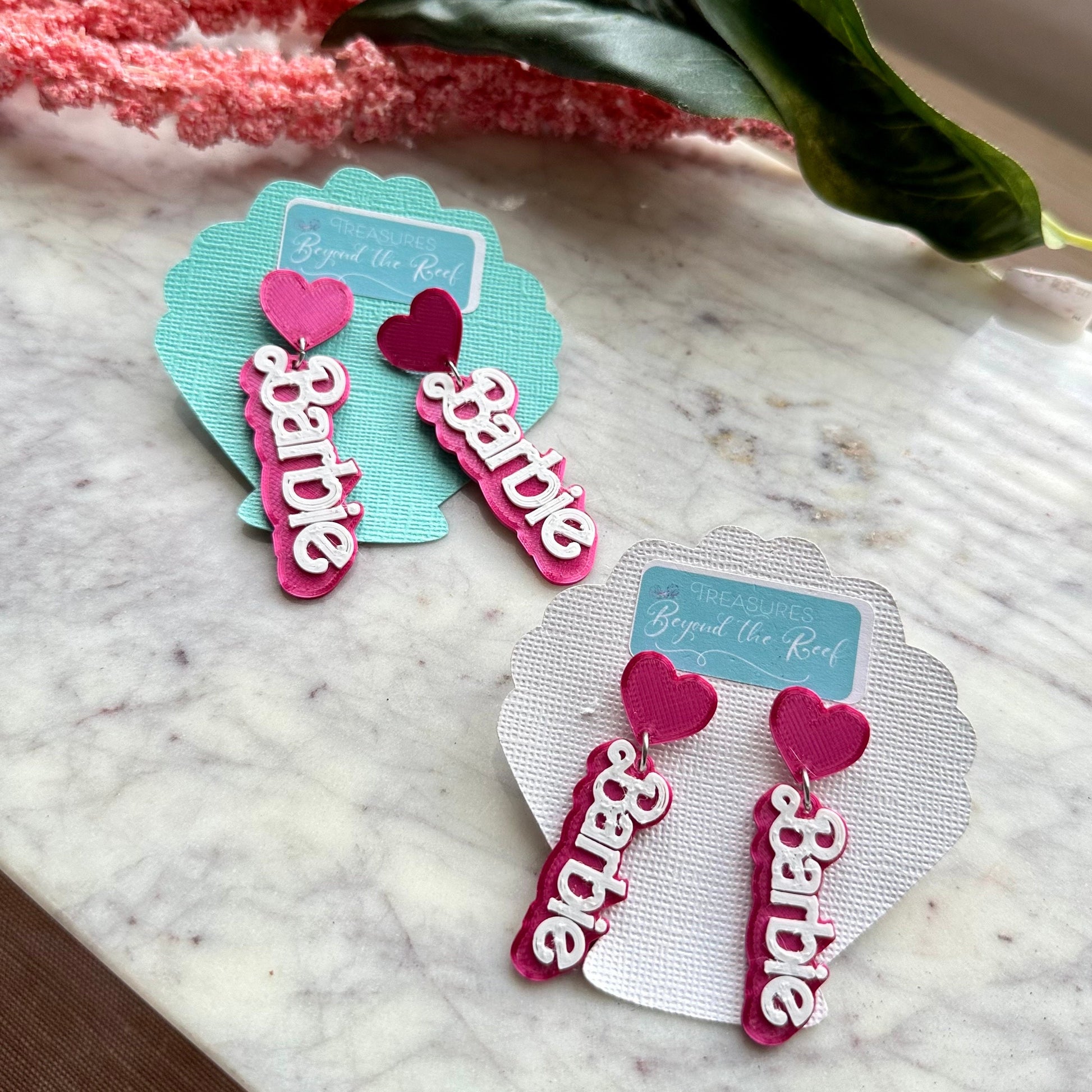 Kenough Doll inspired earrings - Hot Pink Doll earrings - I am Kenough earrings - Hot pink earrings - Tiedyed heart earrings