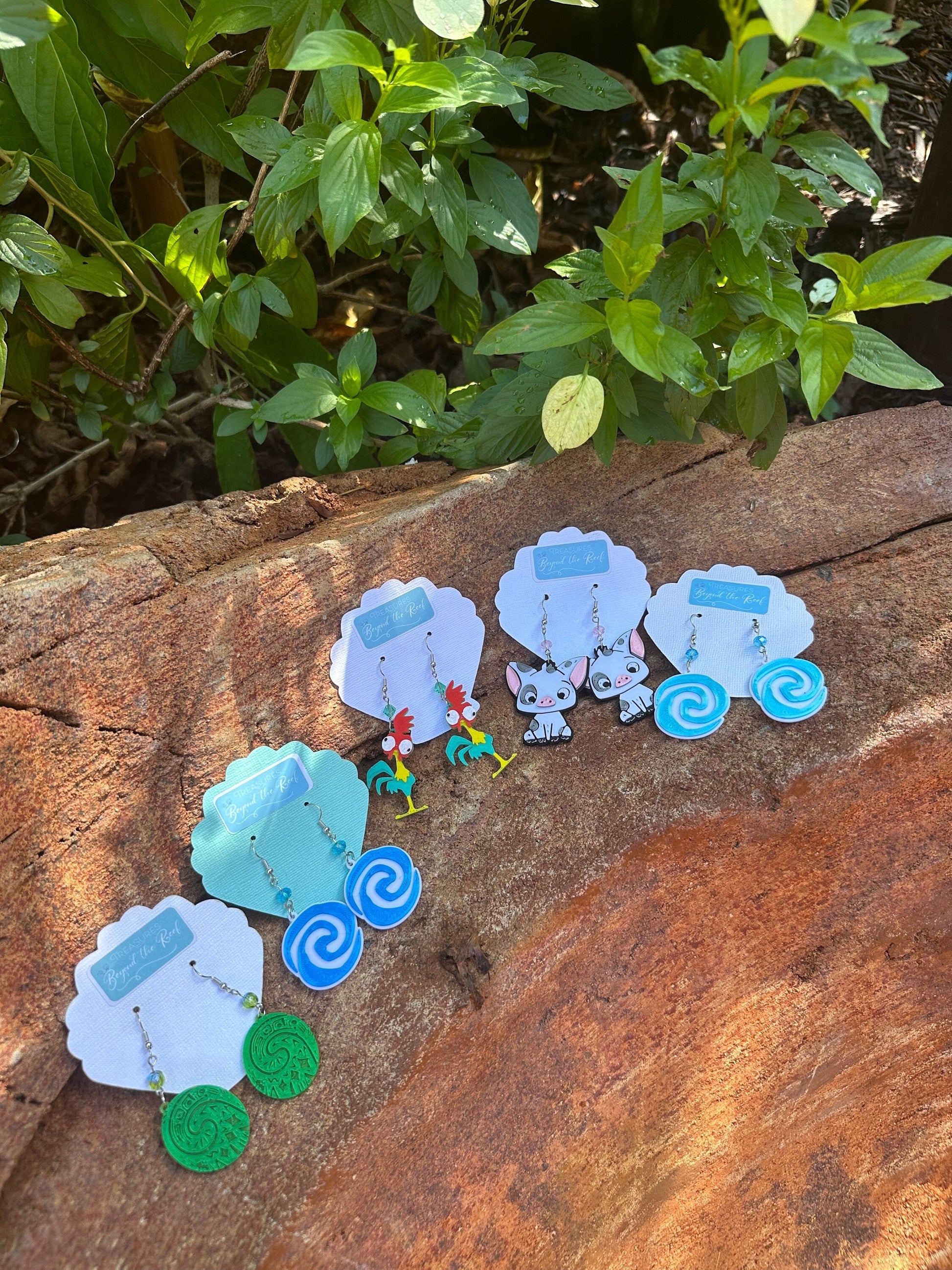 3D Printed Moana inspired earrings - Pua earrings - Hei Hei - Heart of Te Fiti earrings - Moana Water symbol - Journey of the water