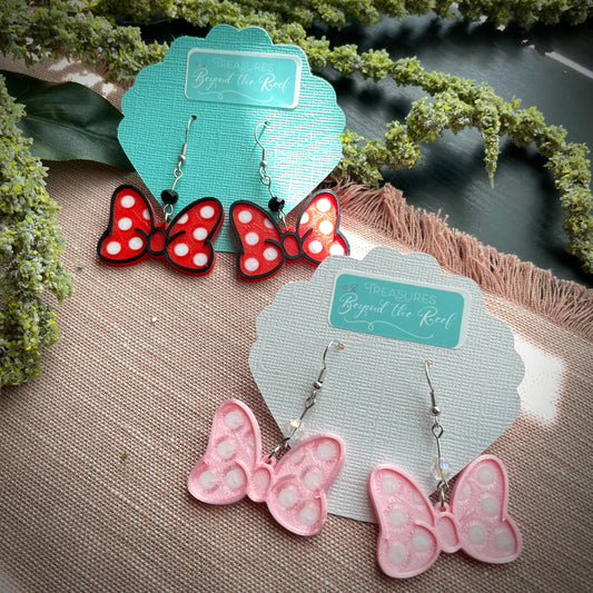 3D Printed Minnie Bow earrings - Minnie Mouse Polka Dot bow earrings - Minnie Bow earrings