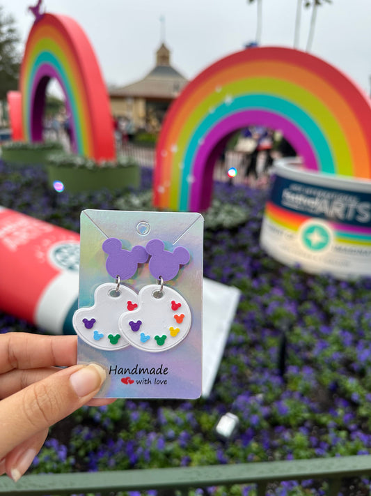 Epcot Festival of the Arts earrings - Mouse Paint Splatter earrings - Mickey Shaped Art Palette - Purple Dragon - Figment - Epcot earrings