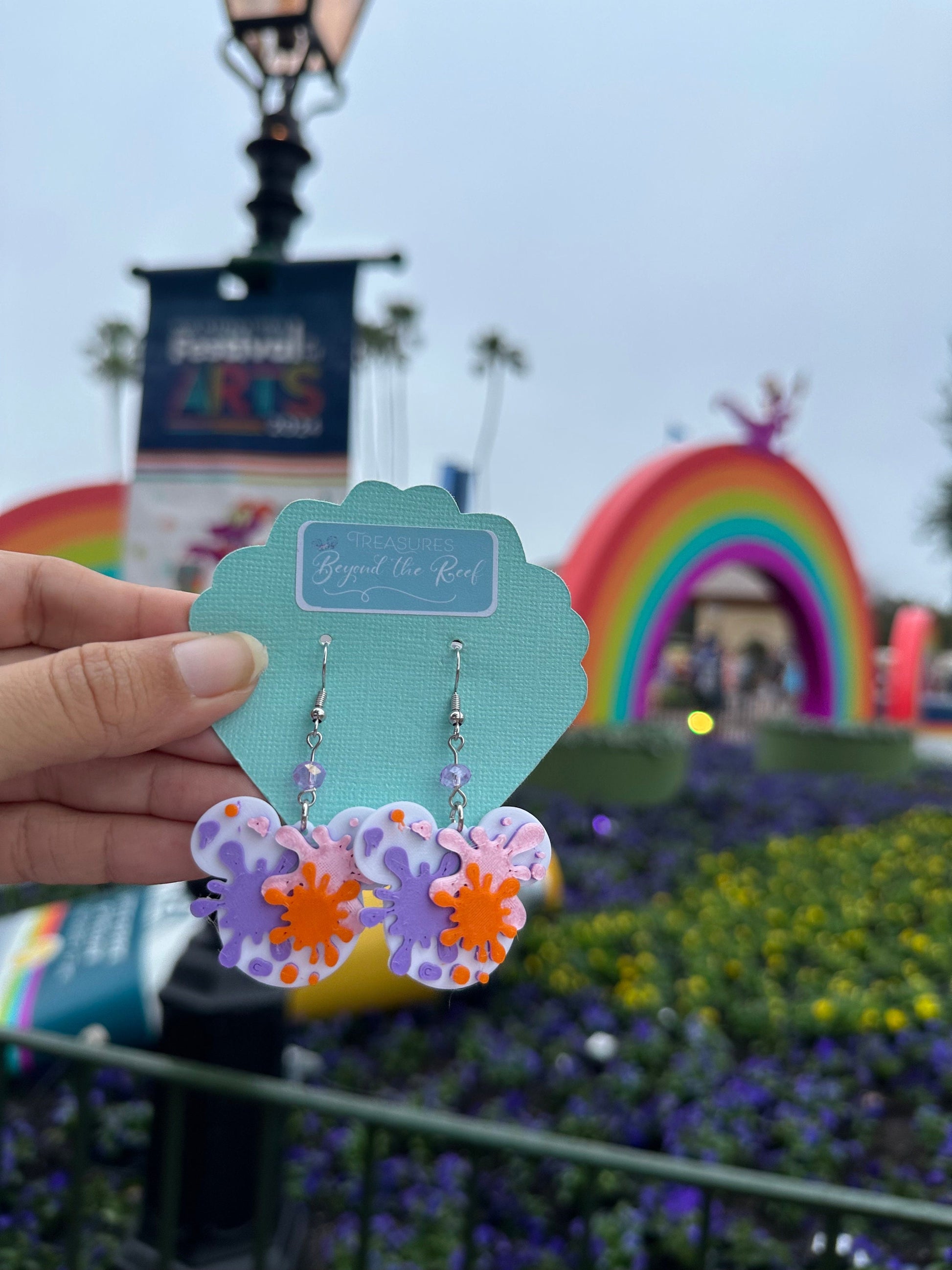 Epcot Festival of the Arts earrings - Mouse Paint Splatter earrings - Mickey Shaped Art Palette - Purple Dragon - Figment - Epcot earrings