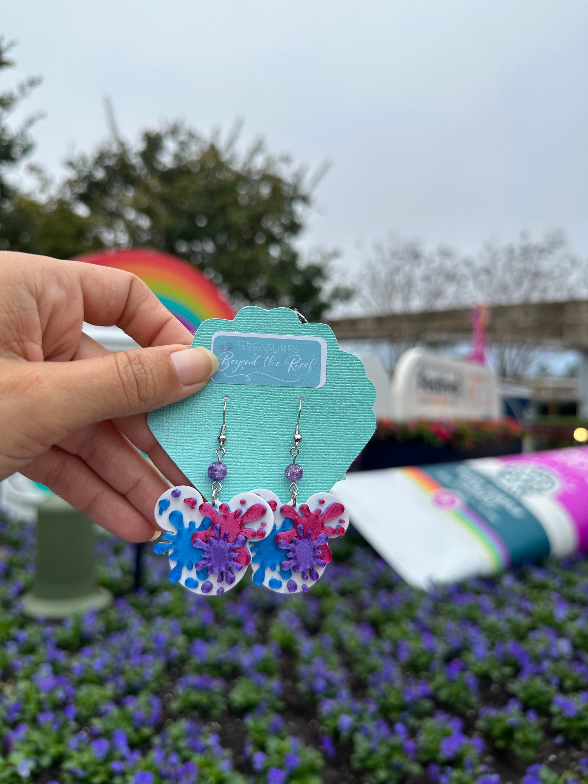 Epcot Festival of the Arts earrings - Mouse Paint Splatter earrings - Mickey Shaped Art Palette - Purple Dragon - Figment - Epcot earrings