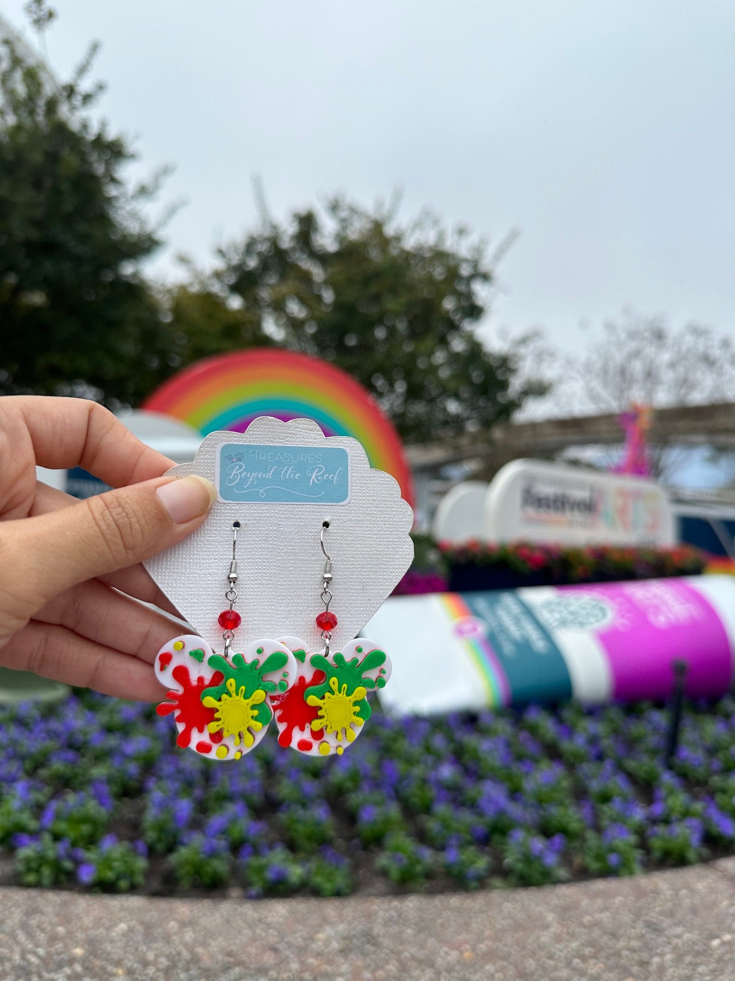 Epcot Festival of the Arts earrings - Mouse Paint Splatter earrings - Mickey Shaped Art Palette - Purple Dragon - Figment - Epcot earrings
