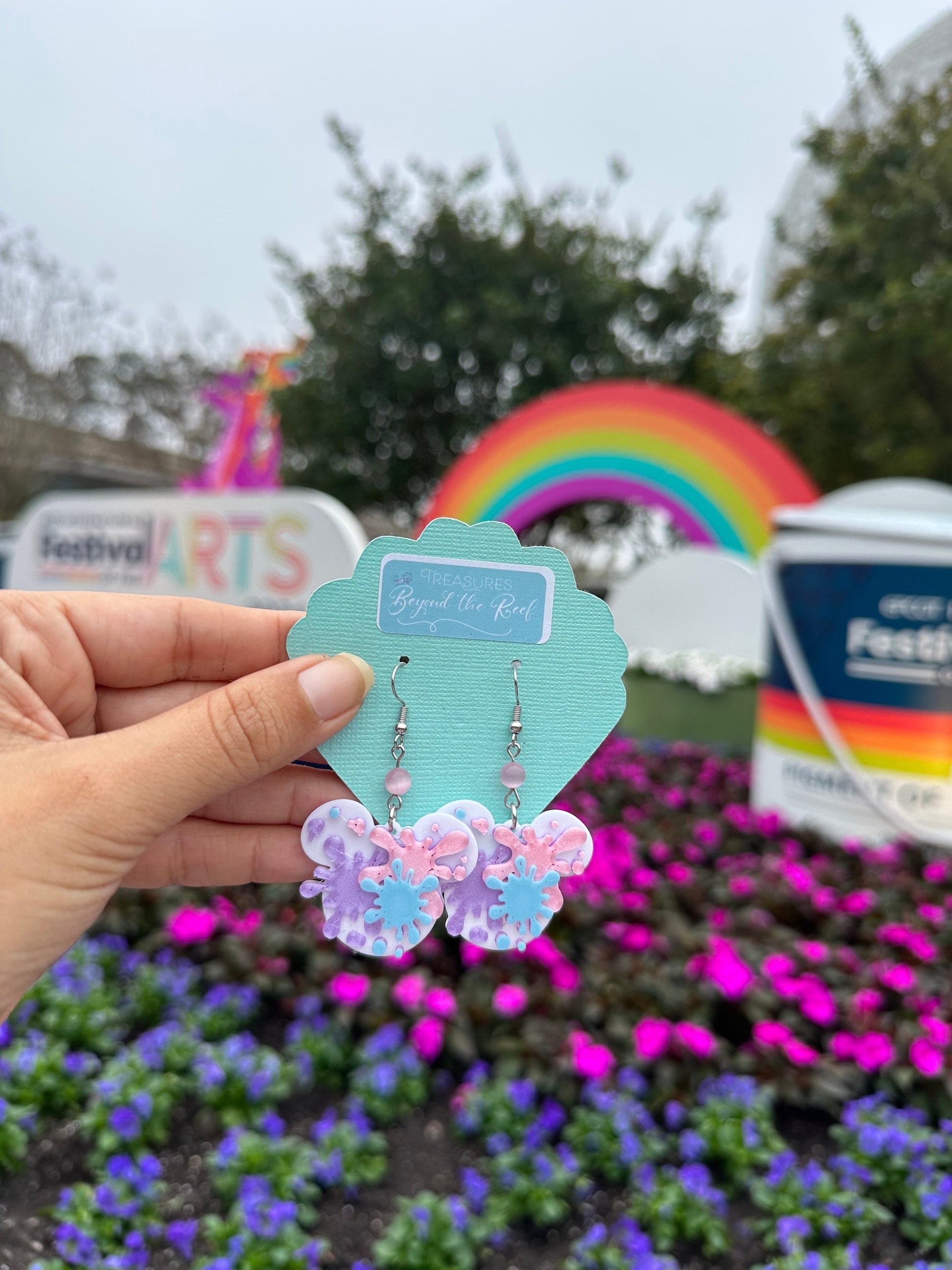 Epcot Festival of the Arts earrings - Mouse Paint Splatter earrings - Mickey Shaped Art Palette - Purple Dragon - Figment - Epcot earrings