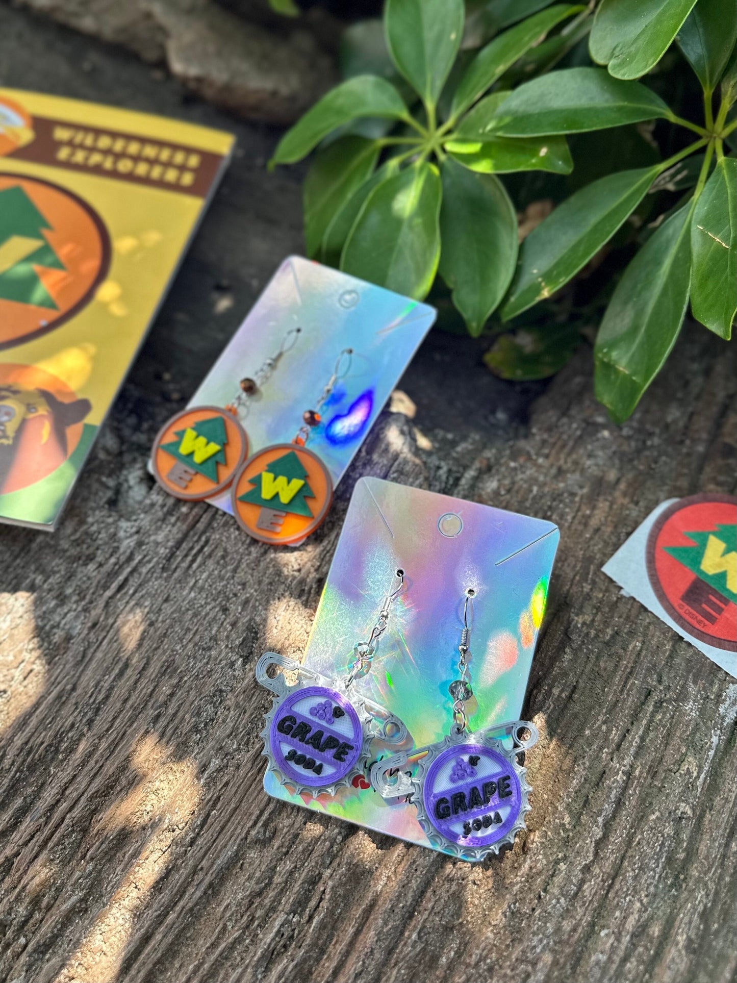 3D Printed Up Earrings - Wilderness Explorer Badge - Grape Soda pin earrings - Carl & Ellie earrings - Pixar fest