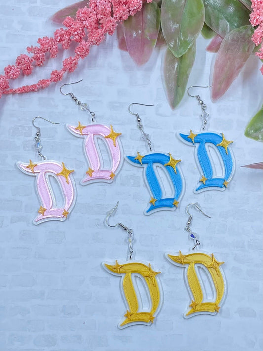 Disneyland D Earrings - Dapper D - 3D Printed Disneyland D earrings - Make it Pink, Make it Blue