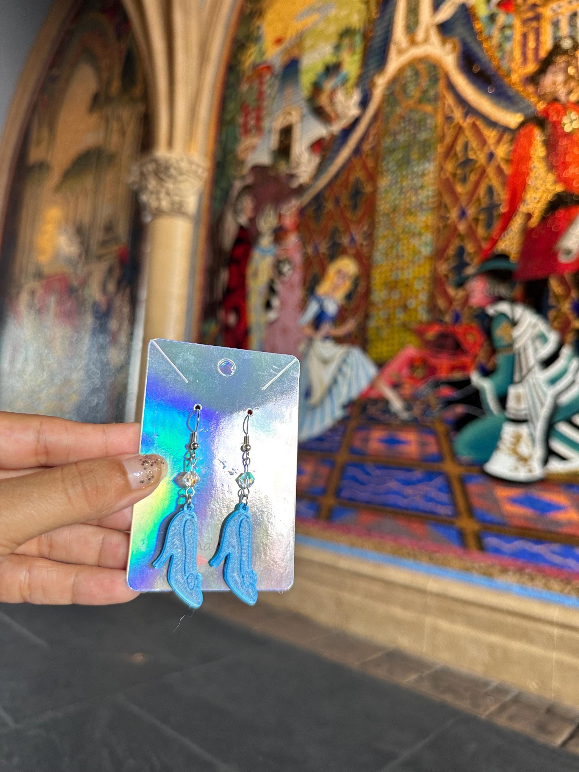 3D Printed Glass Slipper earrings - Cinderella glass slipper earrings - Princess earrings