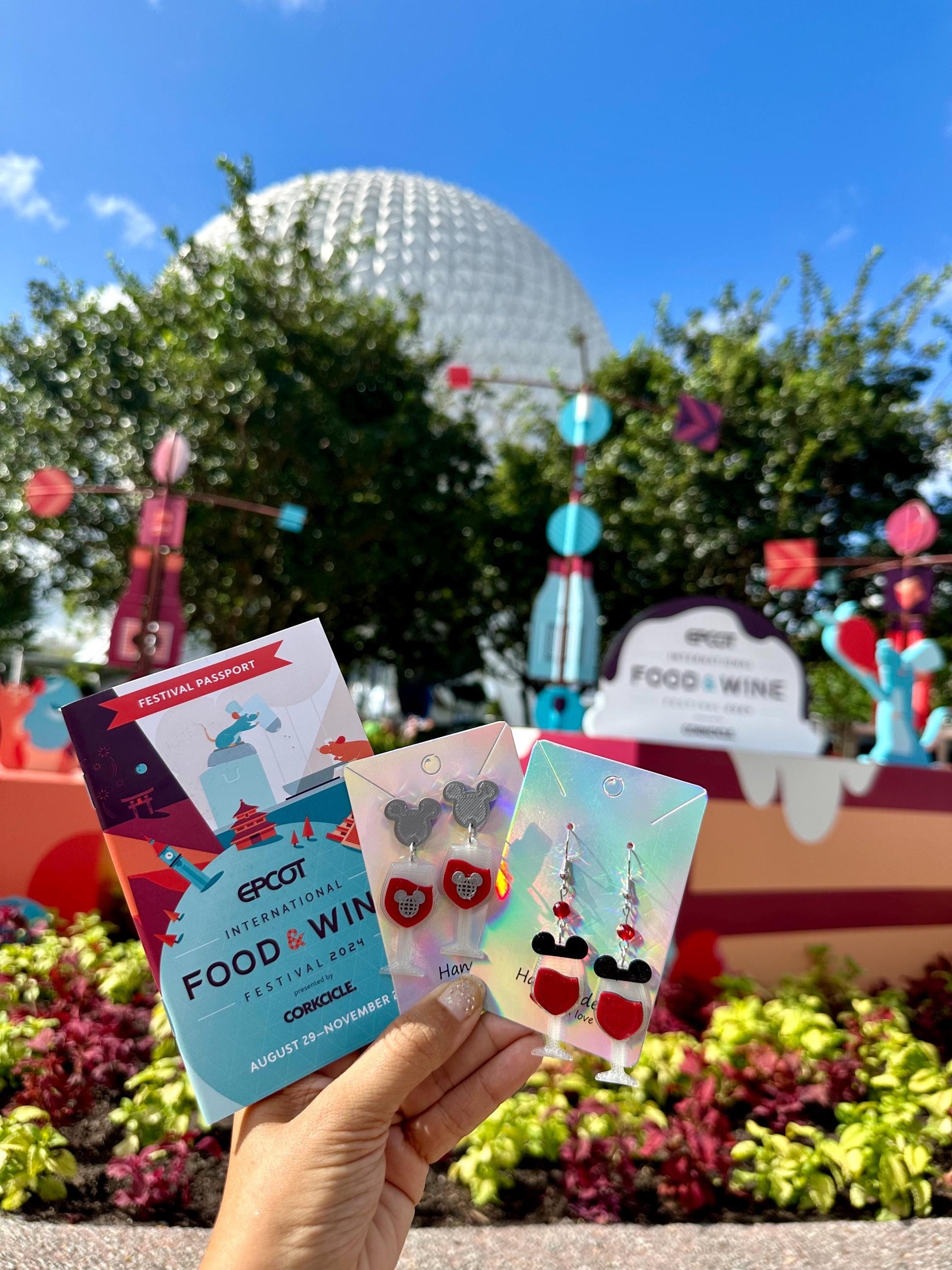 Food and Wine Festival earrings - Epcot Food and Wine Epcot Earrings 3D printed Epcot inspired earrings - Wine earrings Mickey Wine glass