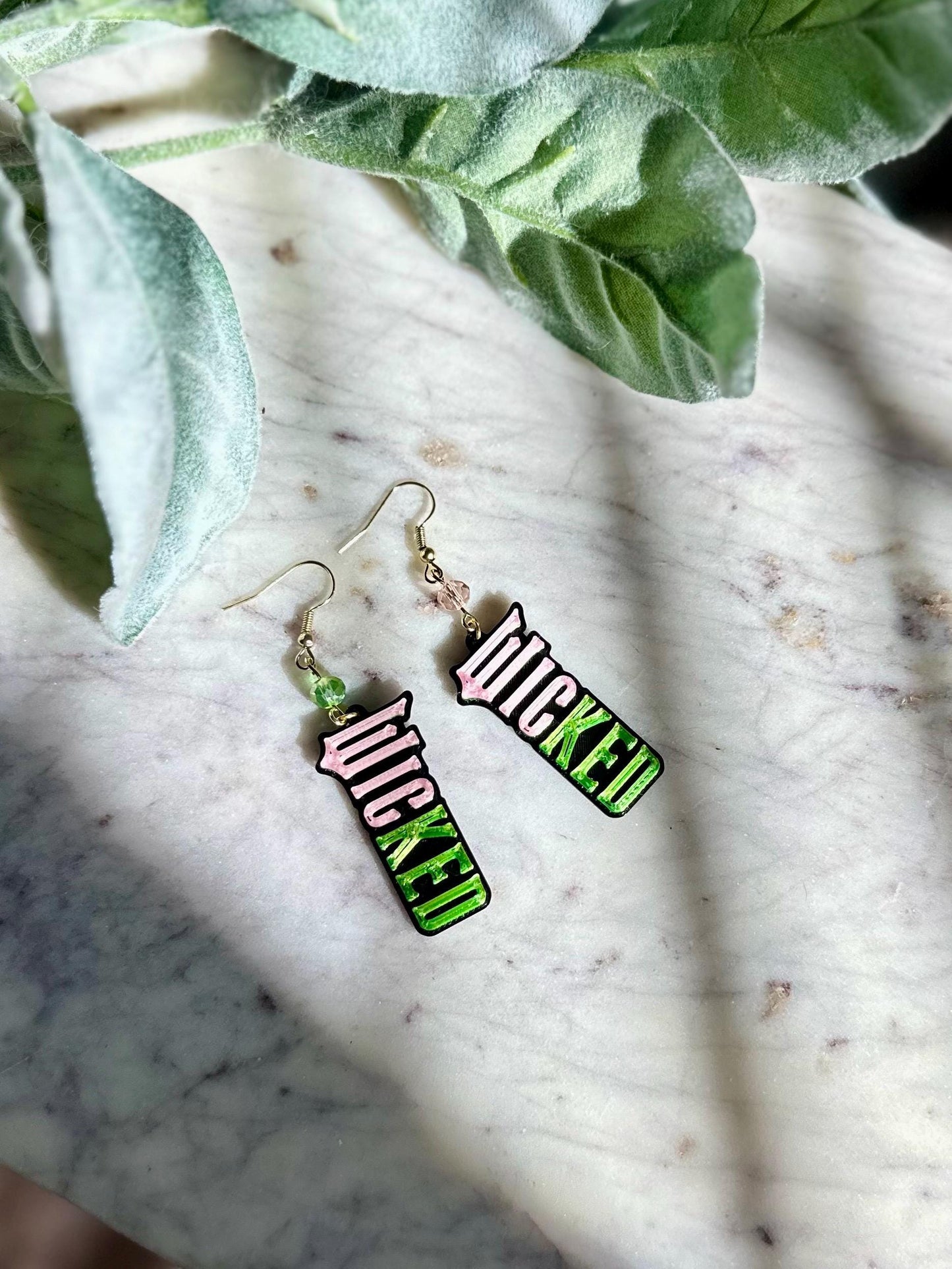 3D Wicked Inspired Earrings - Elphaba & Glinda Earrings - Wizard of Oz Wicked the Musical - Pink and green - monkey butterfly