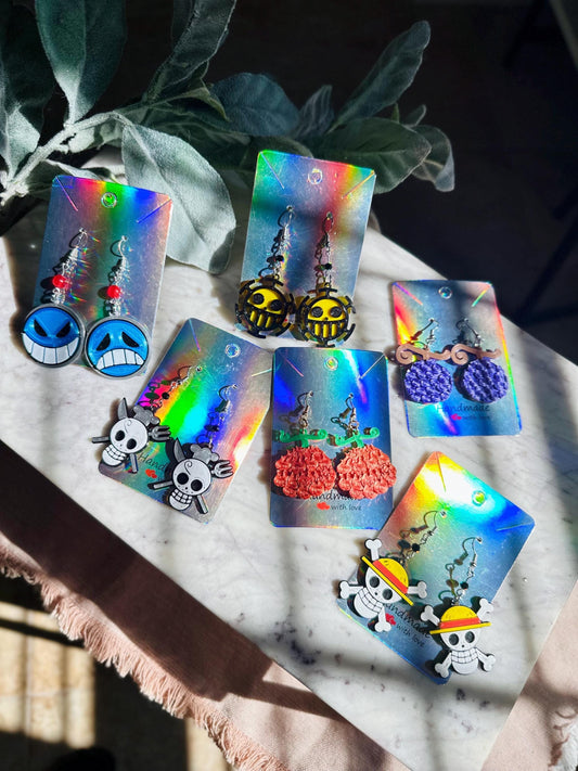 Anime Earrings, Pirate Earrings - Jolly Roger, Straw Hat Pirates, One Piece earrings - Devil Fruits, Sanji, Ace Heart Pirates Luffy Fan Fest