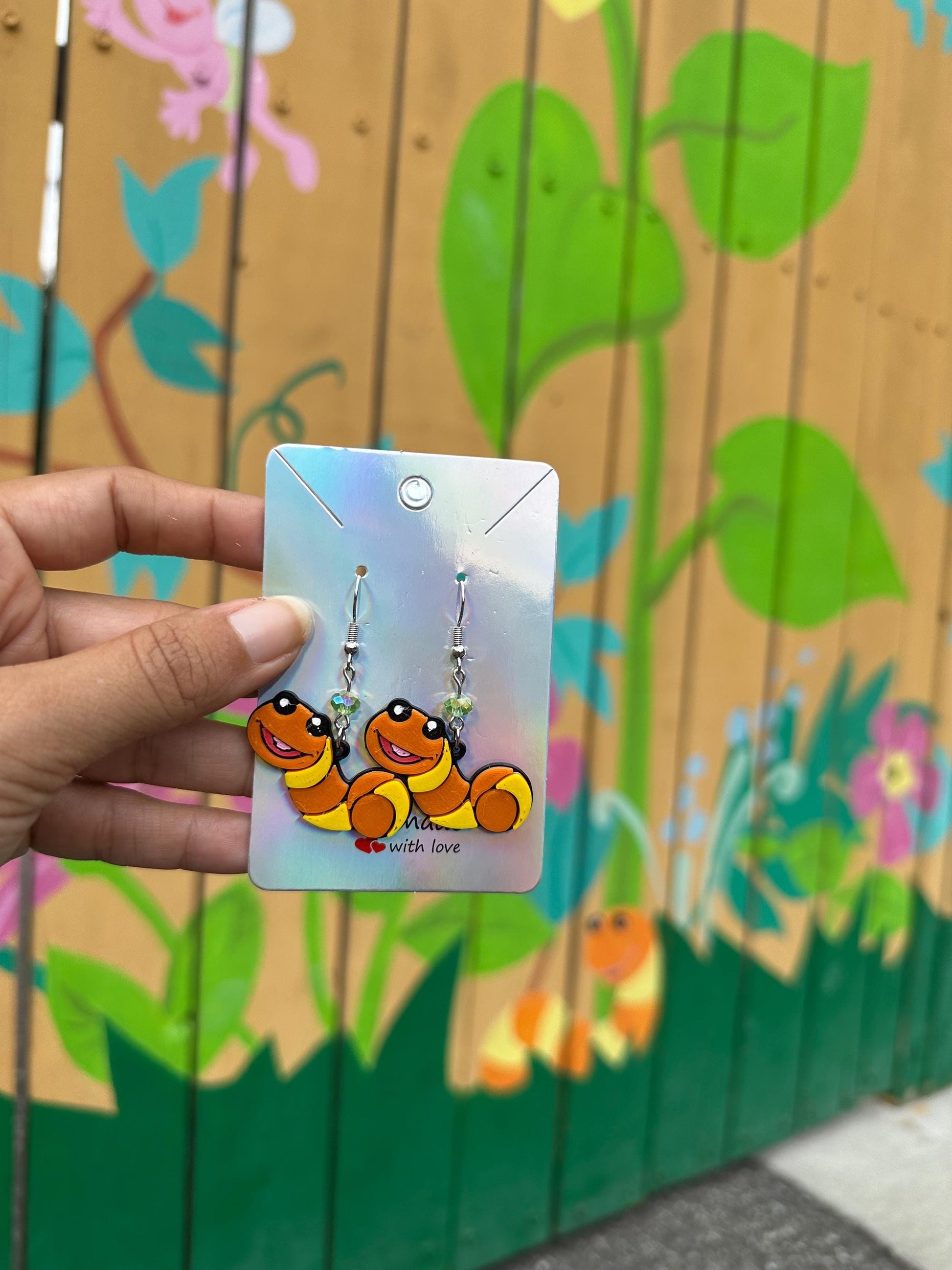 3D Printed Sesame Street Inspired earrings - Slimey - Orange Worm, Blue monster Red Monster, Oscar the grouch - Elmo - Cookie Monster