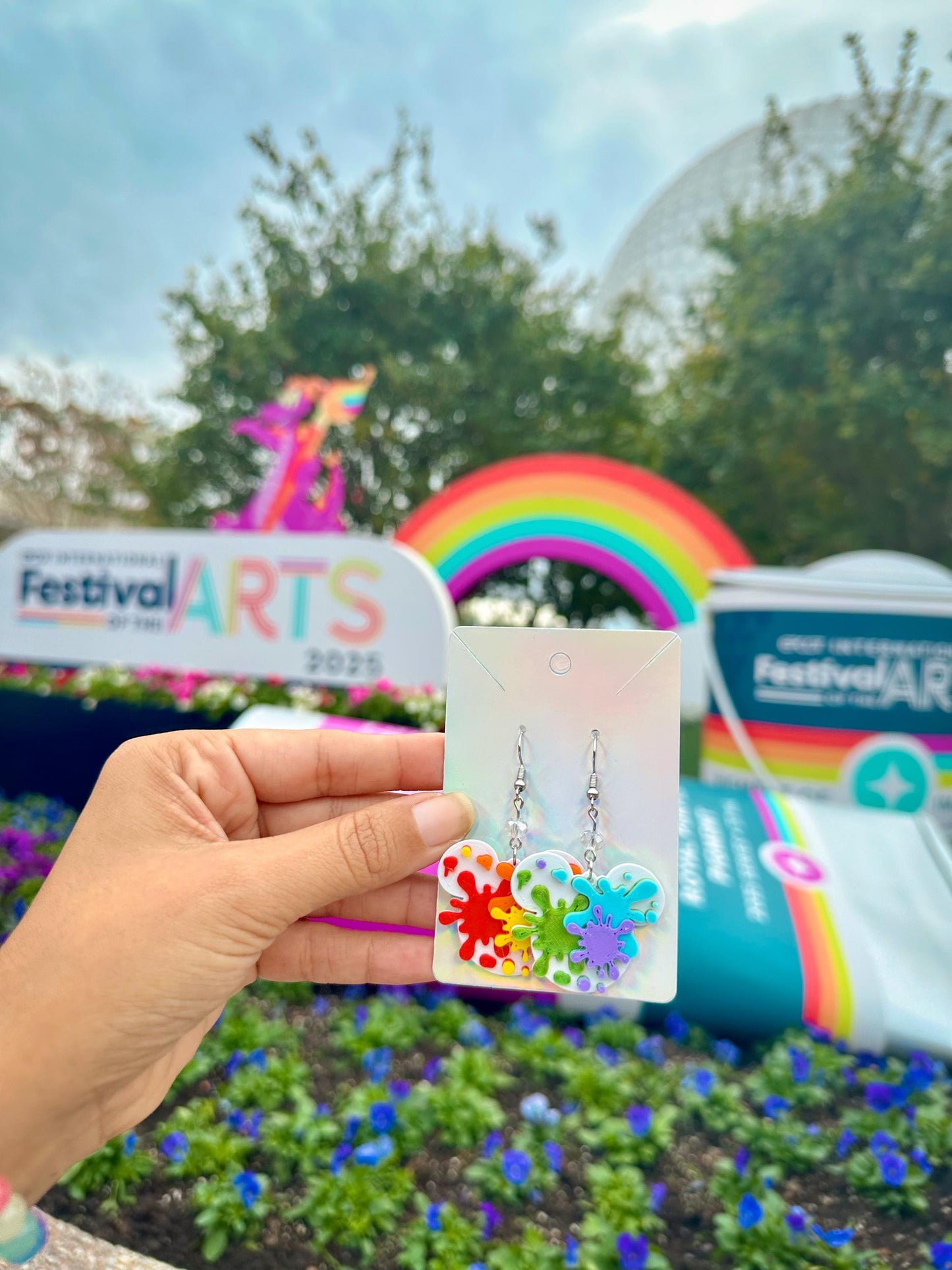 Epcot Festival of the Arts earrings - Mouse Paint Splatter earrings - Mickey Shaped Art Palette - Purple Dragon - Figment - Epcot earrings