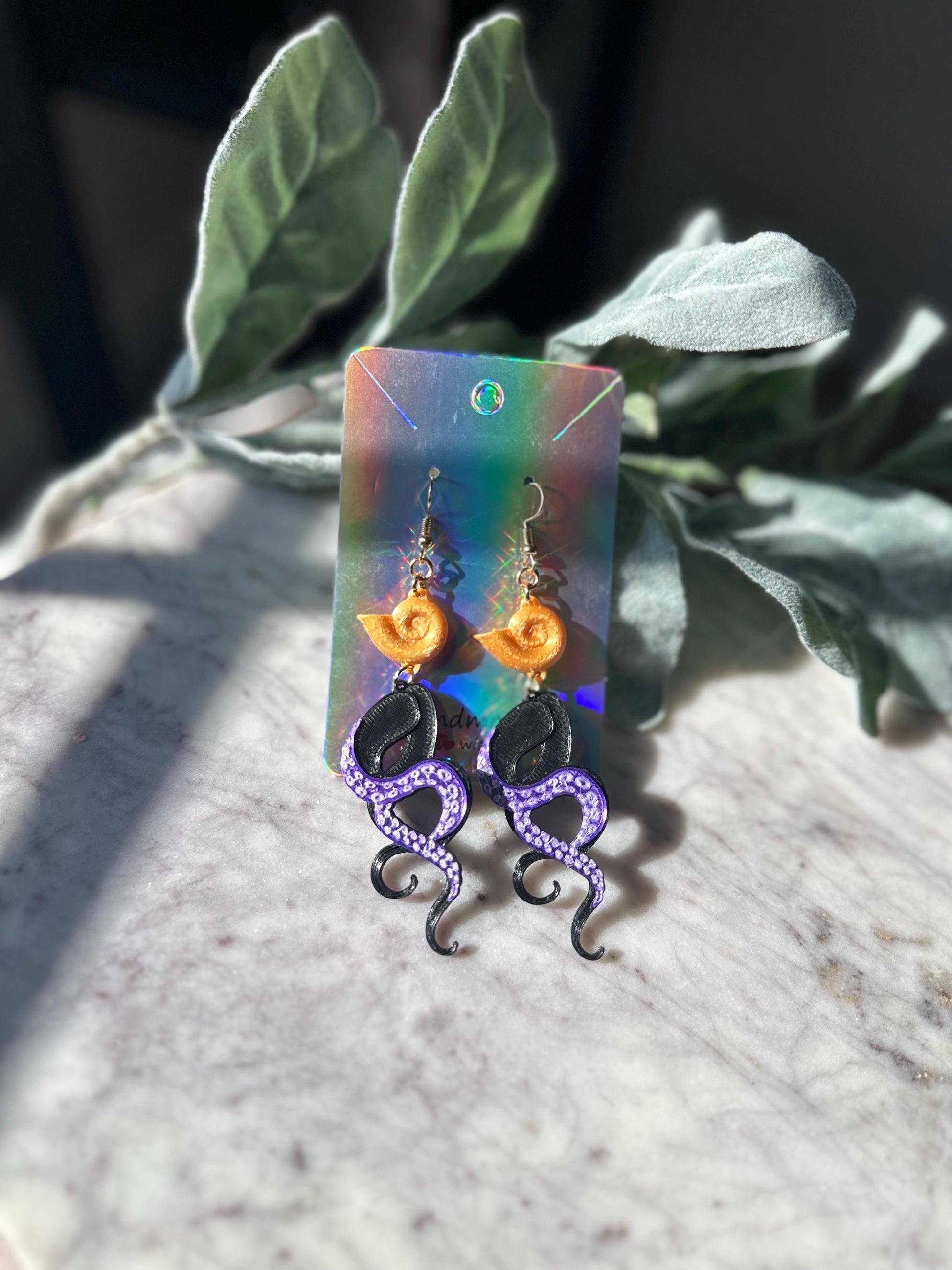 Mermaid Earrings, Seashell Earrings, 3D Printed Mermaid earrings, Ariel Inspired Earrings, Ursula inspired earrings - Tentacle earrings