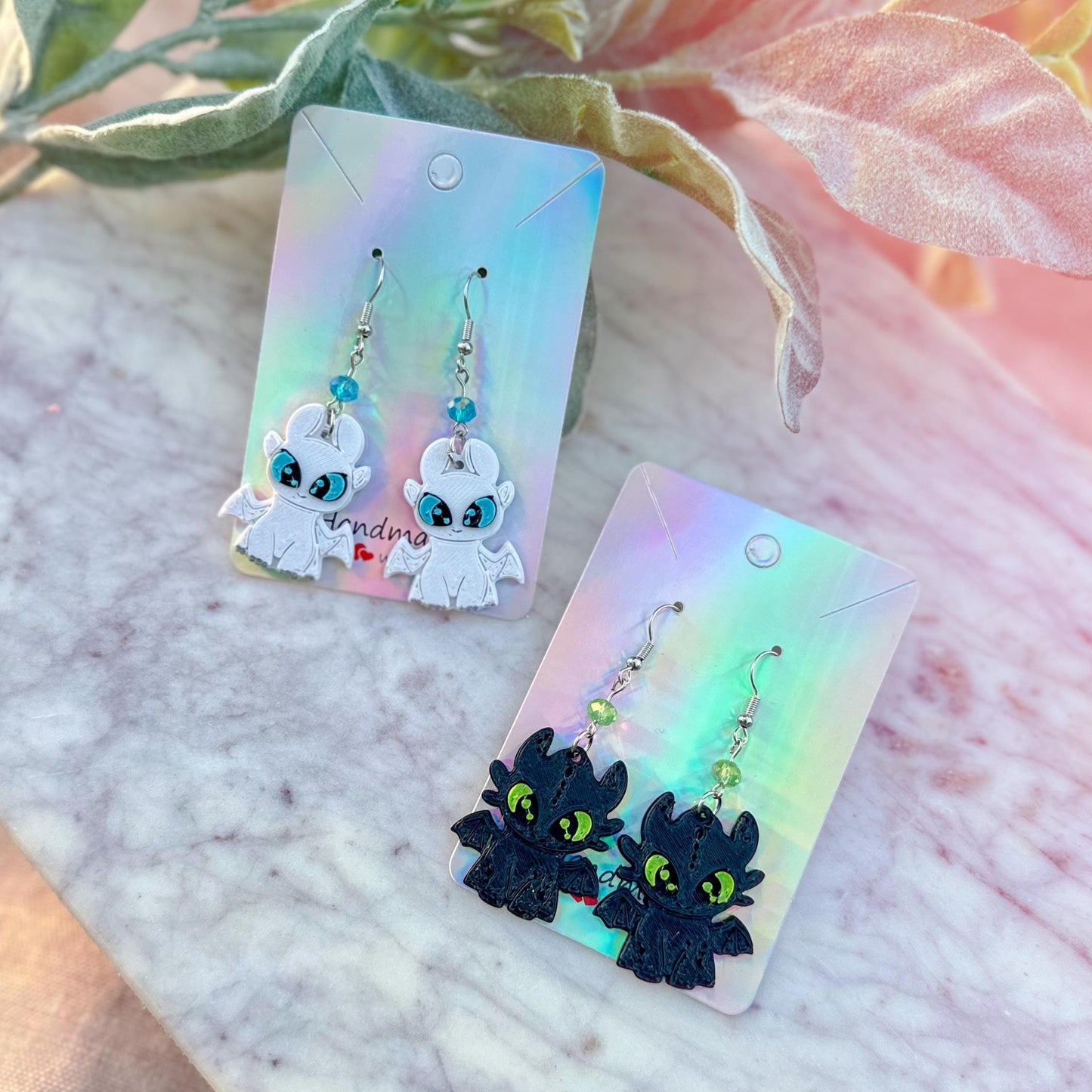 3D Printed Dragon Earrings: Toothless & Lightfury, Nickel-Free