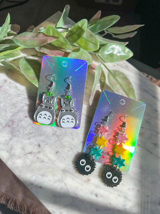 Anime Earrings, Ghibli Inspired earrings, Dearest neighbor 3d printed earrings, Soot Inspired earrings