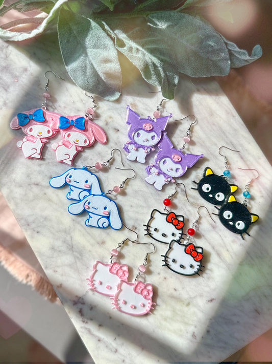 Kawaii Earrings - Sanrio Inspired earrings - Hello kitty earrings Cinnamoroll Earrings, kawaii inspired - cute bunny kitty earrings