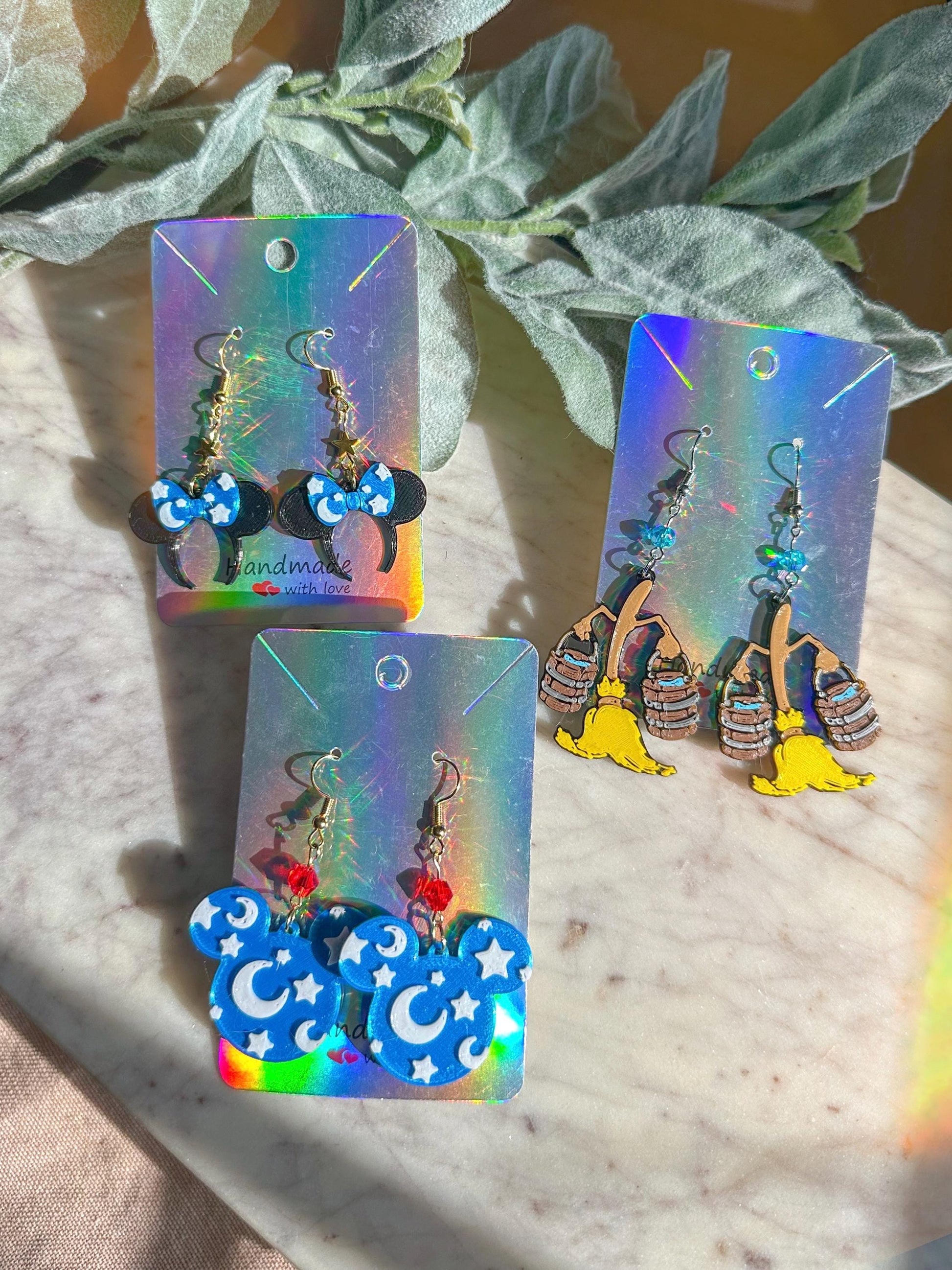 Fantasia Inspired Earrings: 3D Printed Sorcerer Mickey, Minnie Mouse