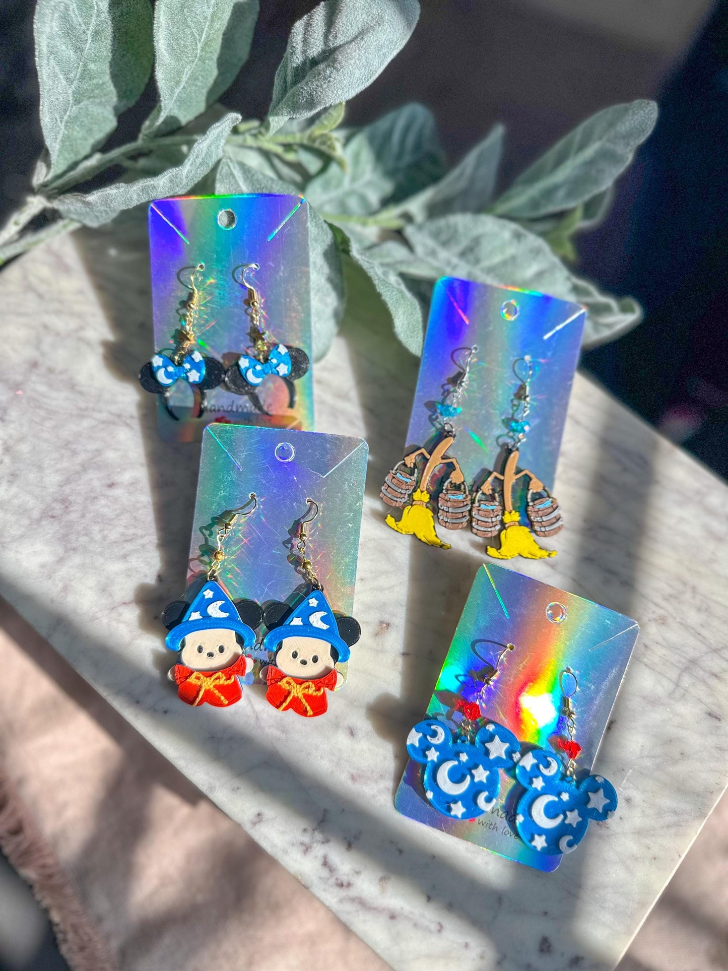 Fantasia Inspired Earrings: 3D Printed Sorcerer Mickey, Minnie Mouse